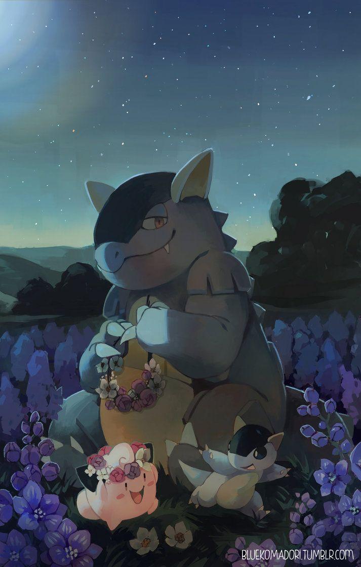 Kangaskhan and Cleffa by bluekomadori