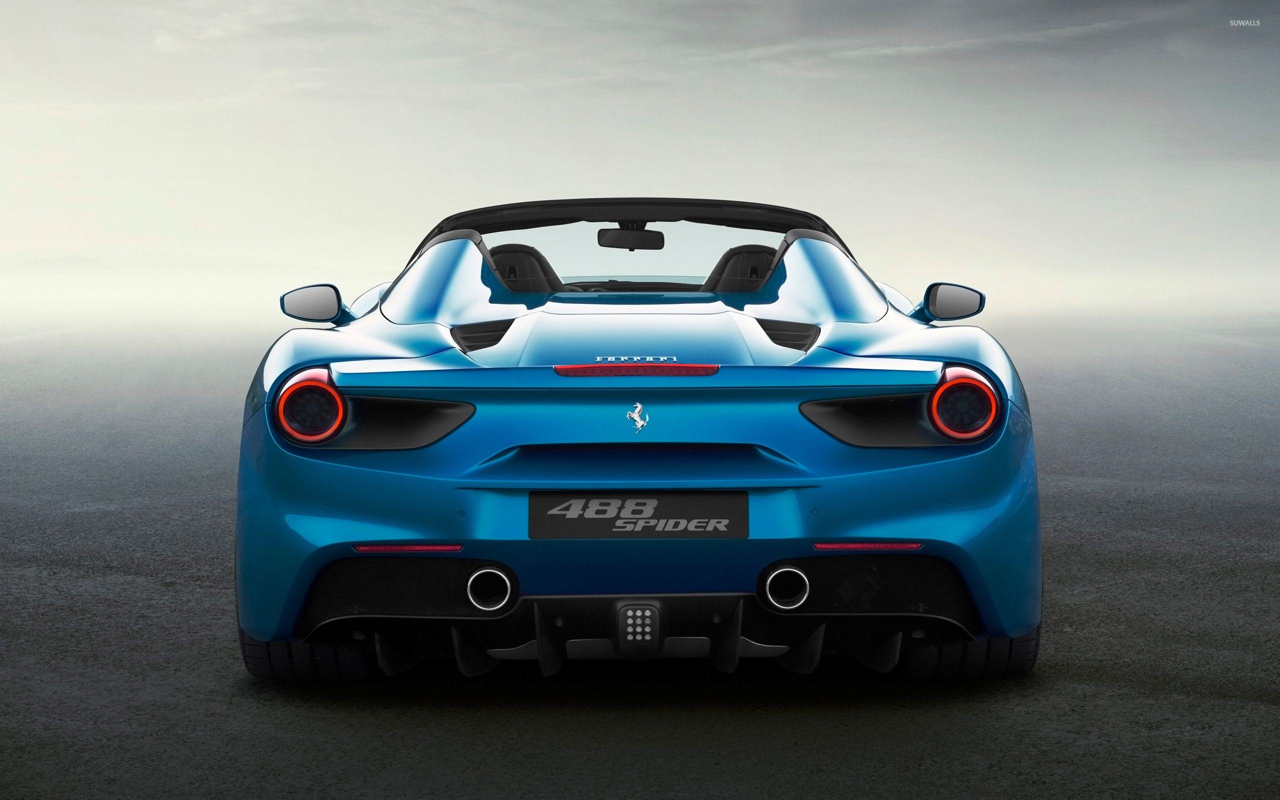 Blue Ferrari 488 Spider back view wallpapers