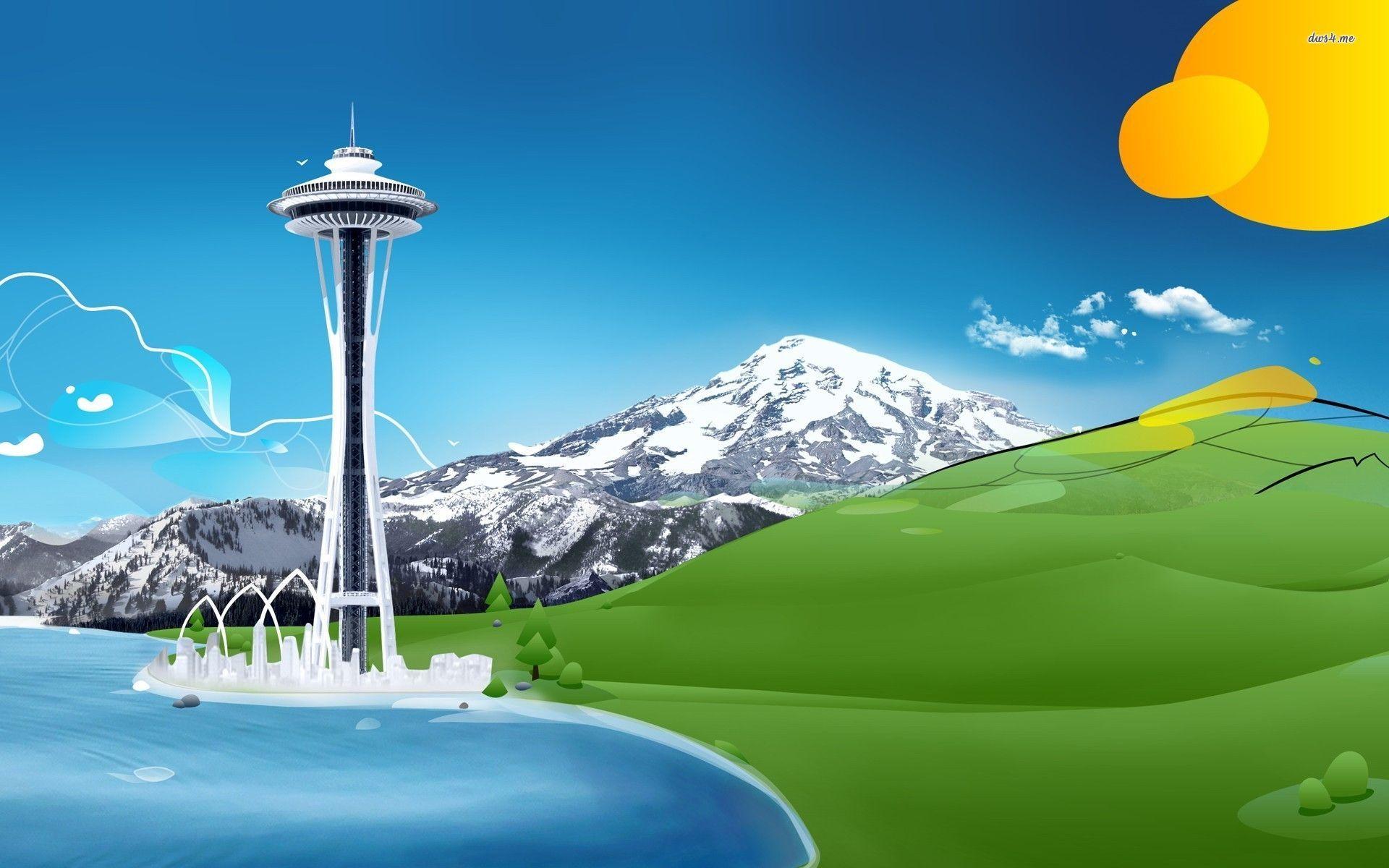 Space Needle in the mountains wallpapers