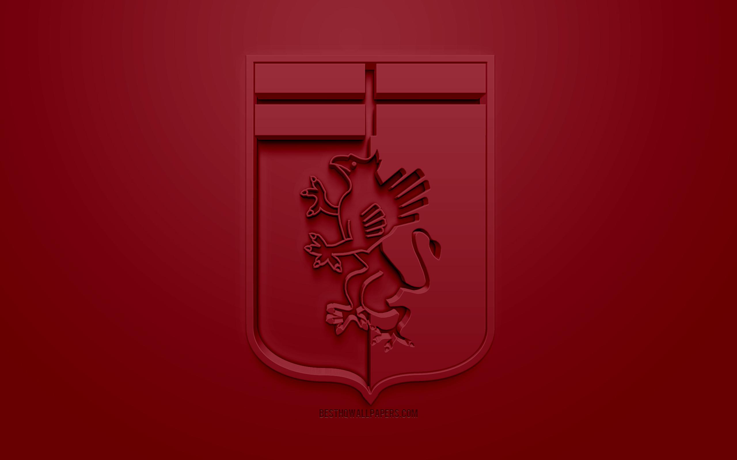 Download wallpapers Genoa CFC, creative 3D logo, burgundy backgrounds