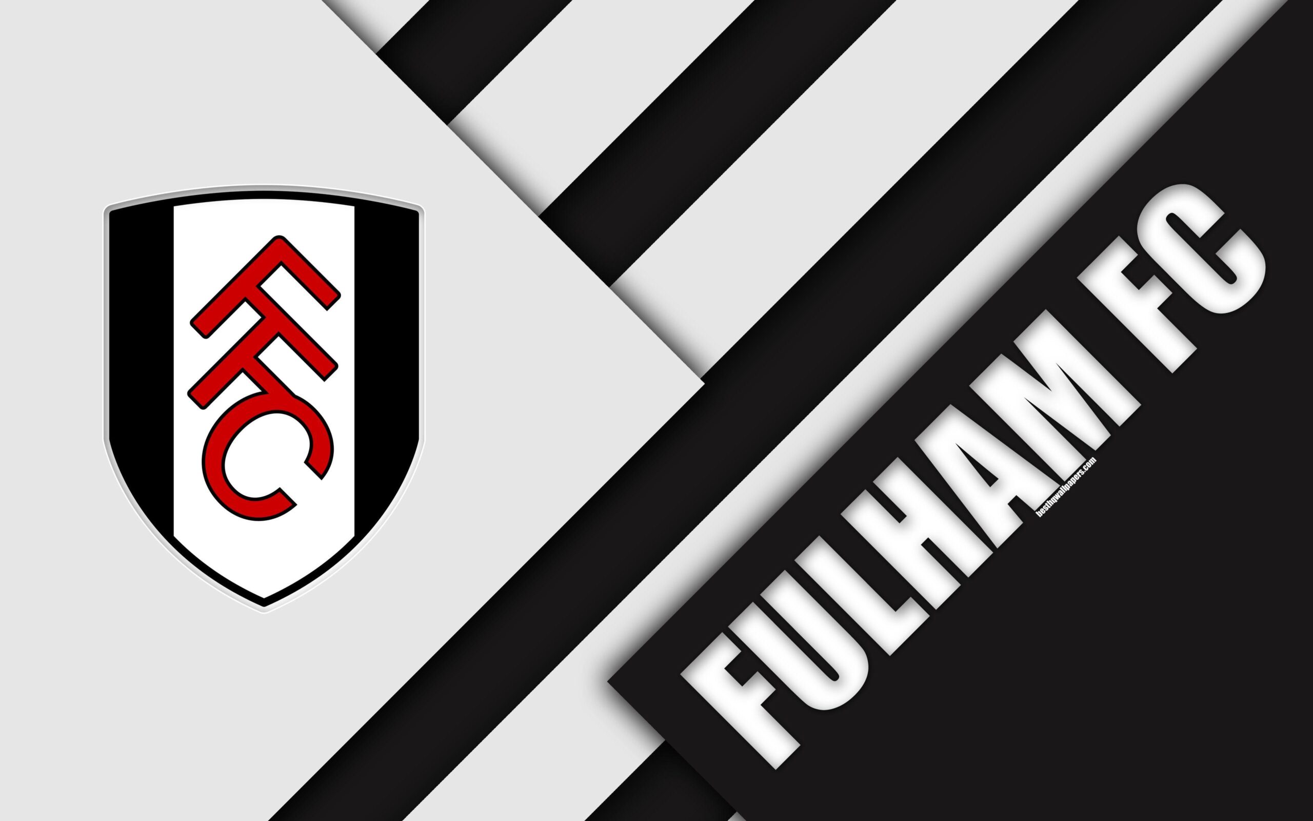 Download wallpapers Fulham FC, London, logo, 4k, white black