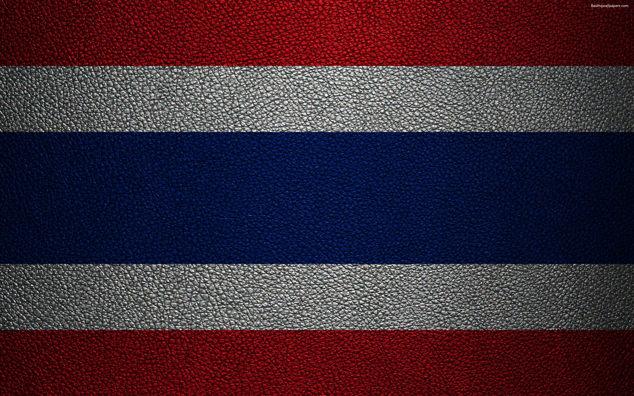 Download wallpapers Flag of Thailand, 4k, leather texture, Thailand