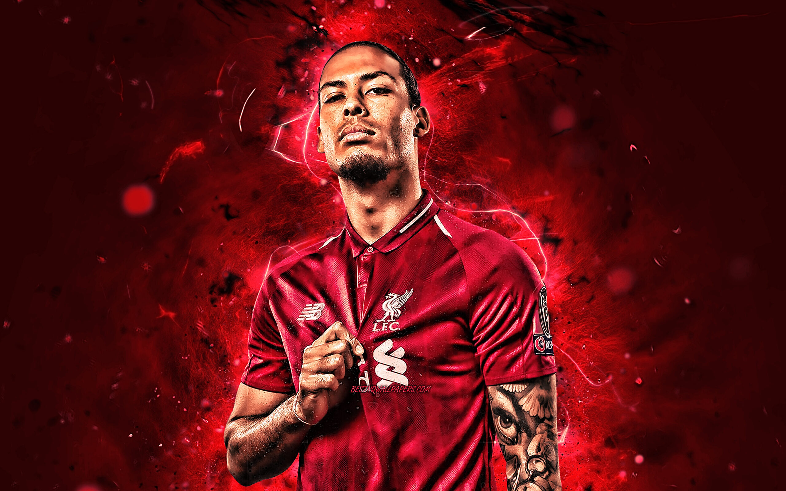 Download wallpapers Virgil van Dijk, joy, Liverpool FC, close