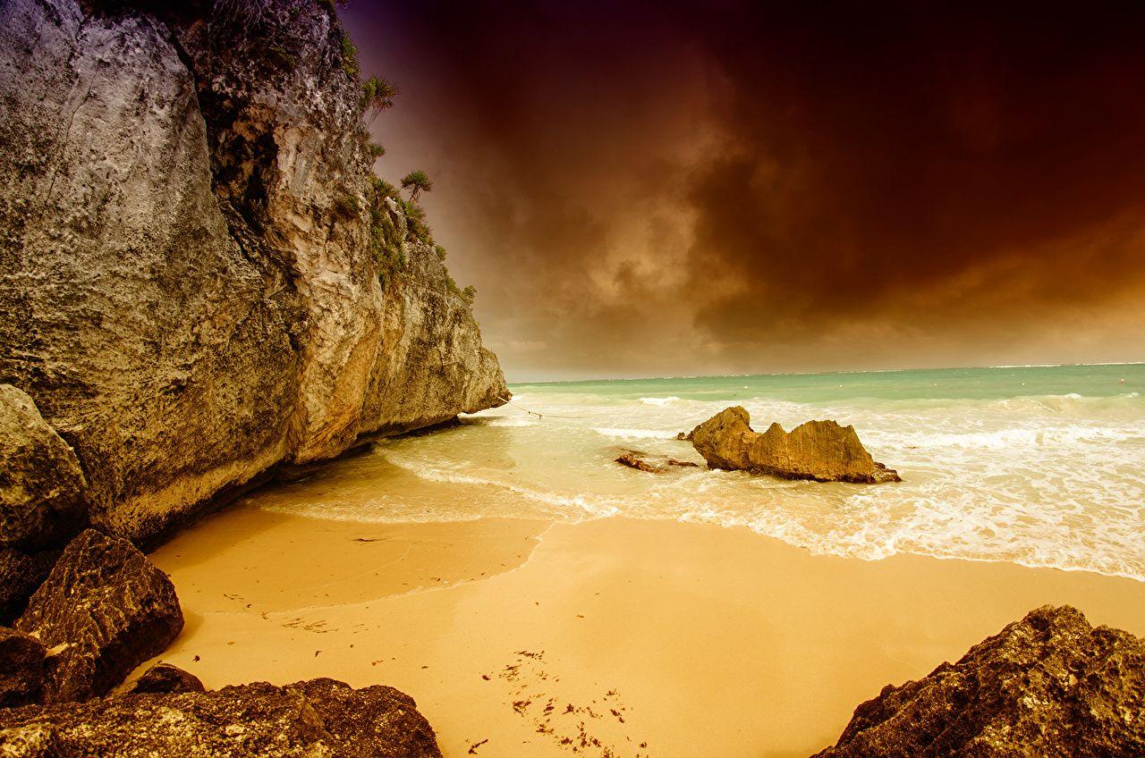 Picture Mexico Tulum Coast Cliff Nature Waves