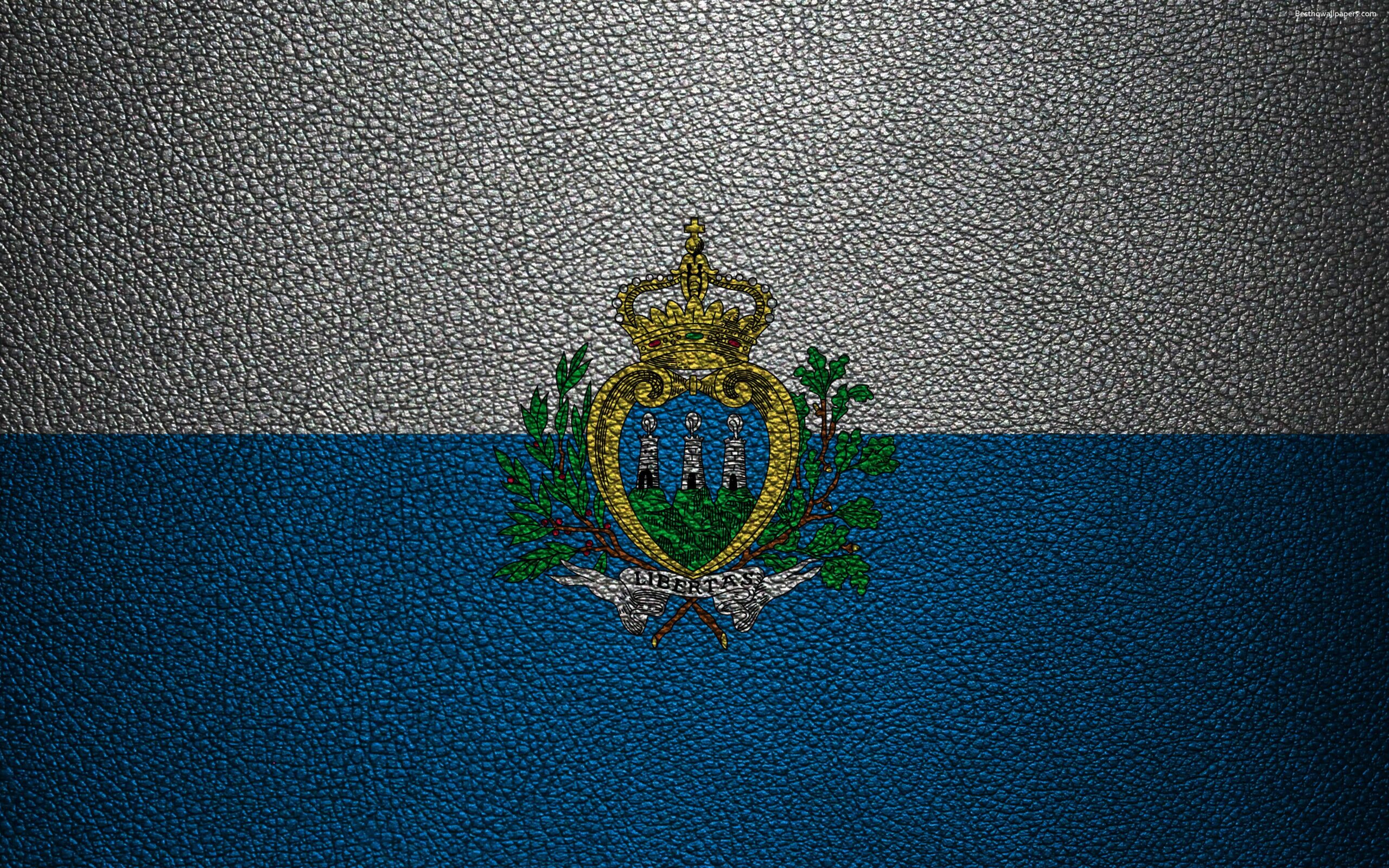 Download wallpapers Flag of San Marino, 4K, leather texture, Europe