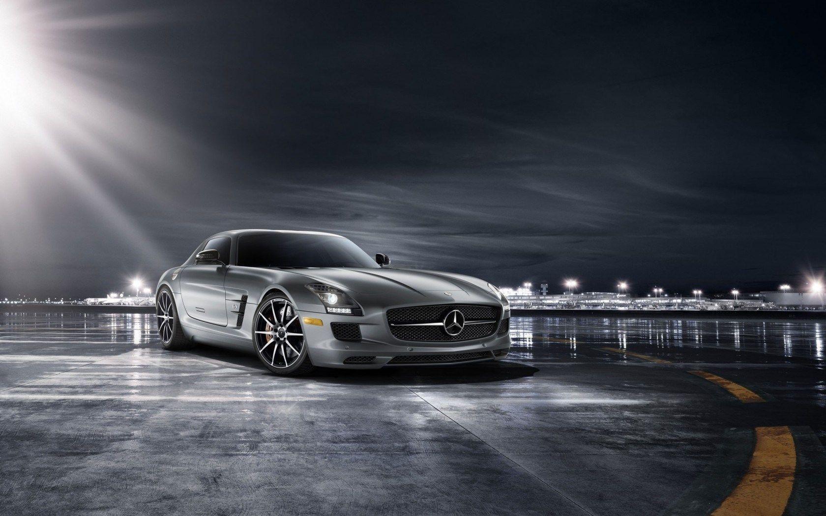 Runway Airplanes Mercedes Benz SLS AMG Spot Light HD Wallpapers