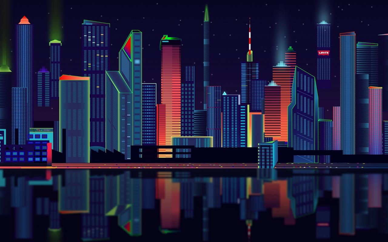 Download wallpapers city, vector, panorama widescreen 16:10