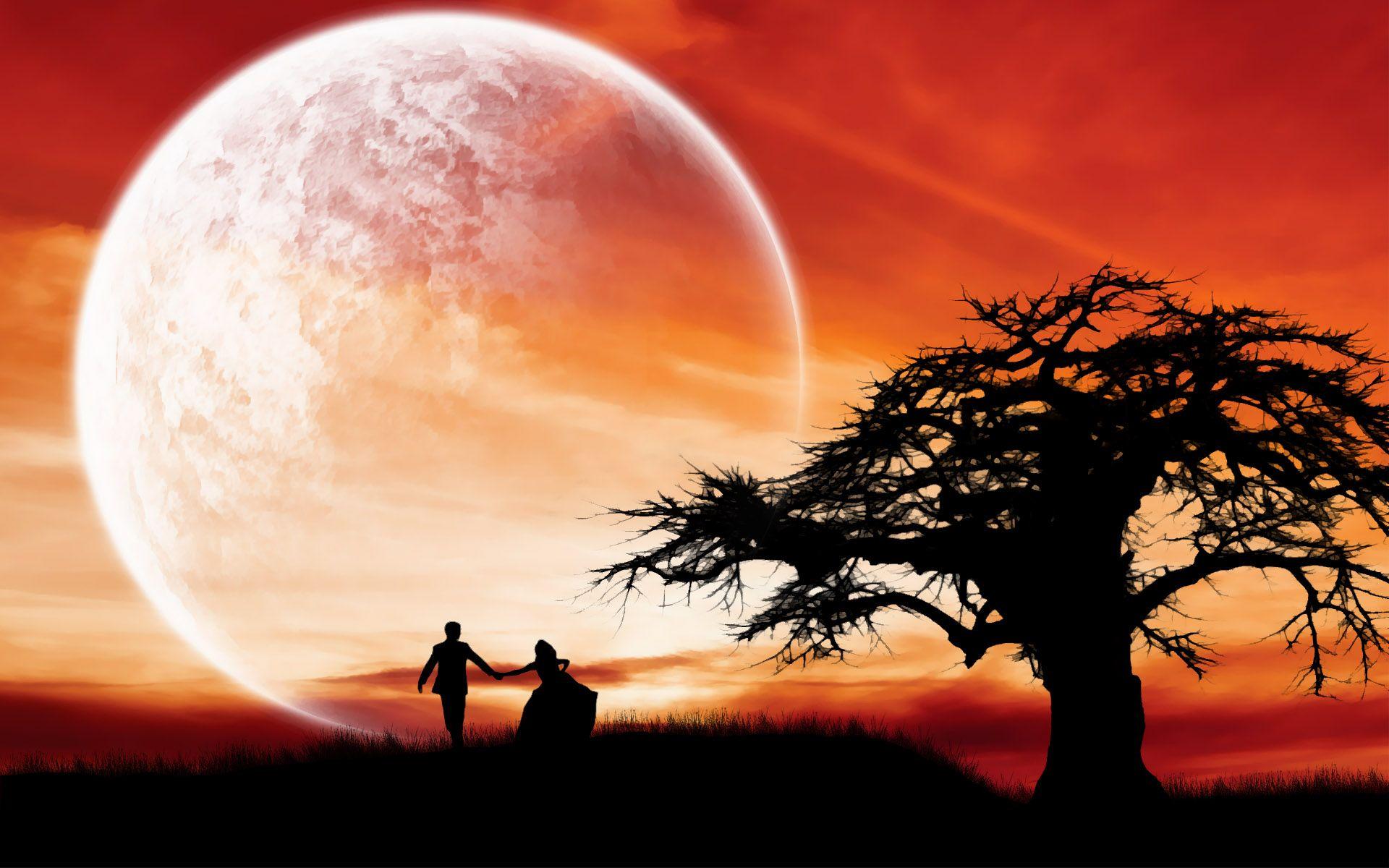 hd love couple wallpapers supermoon romantic night wide