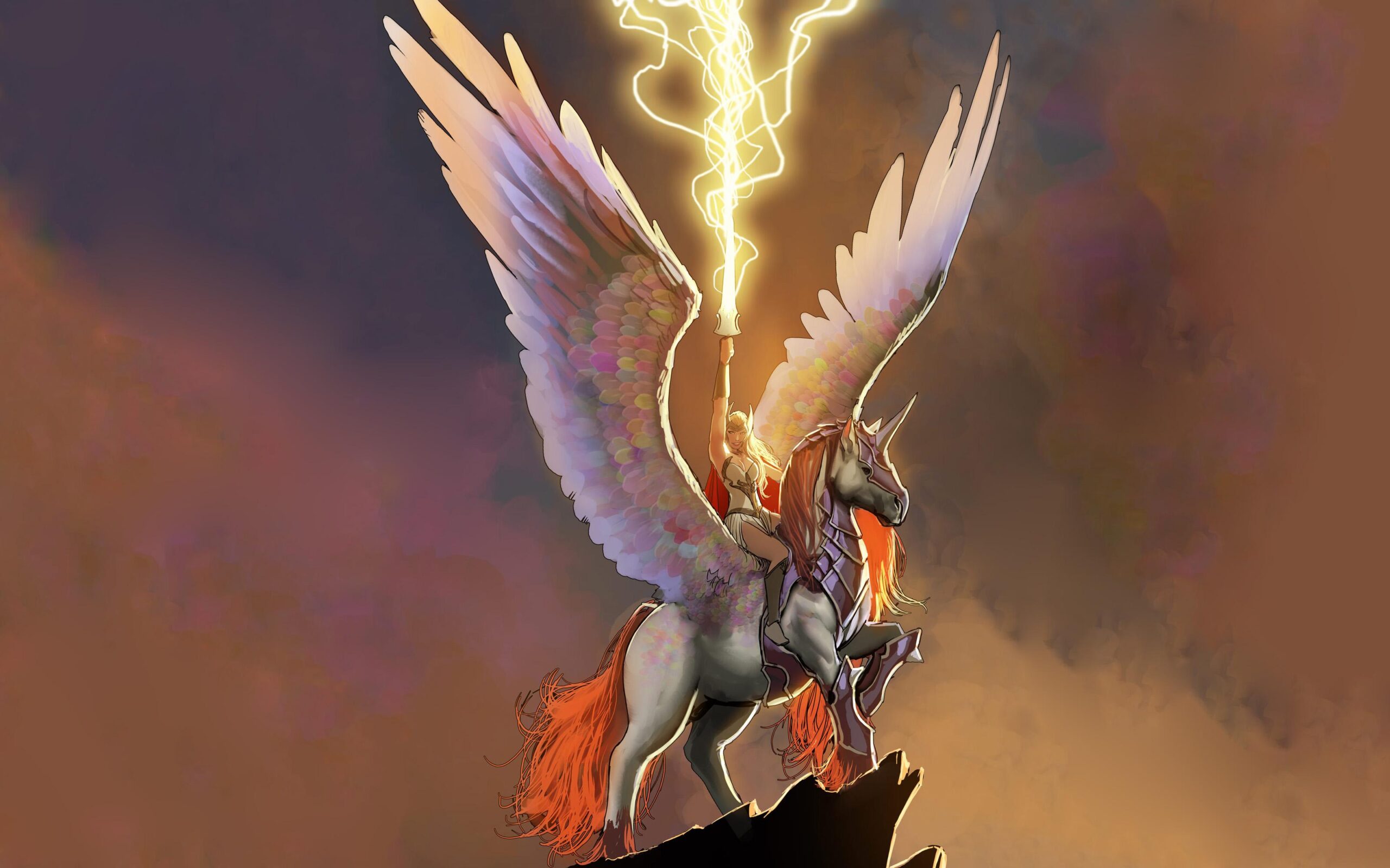 Valkyrie Marvel Pegasus Lightning Wings Drawing wallpapers