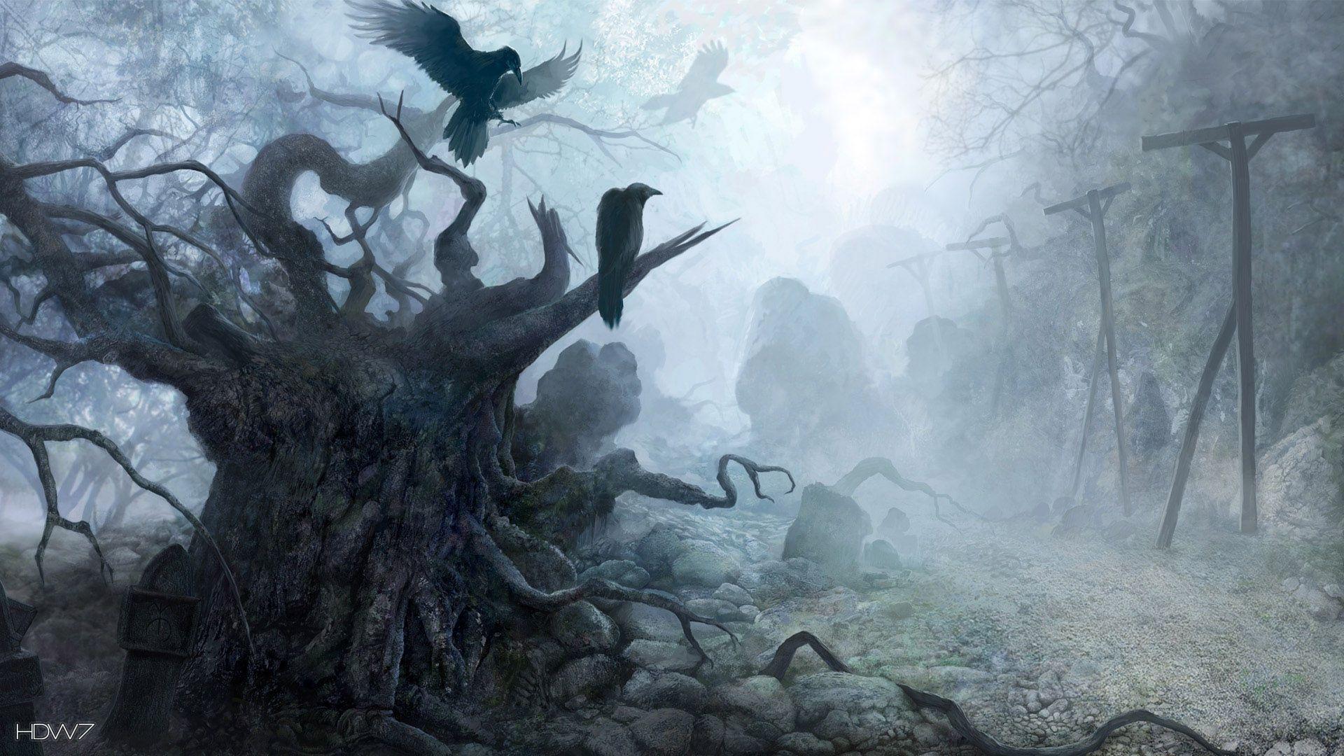 cg tree and crows wallpapers