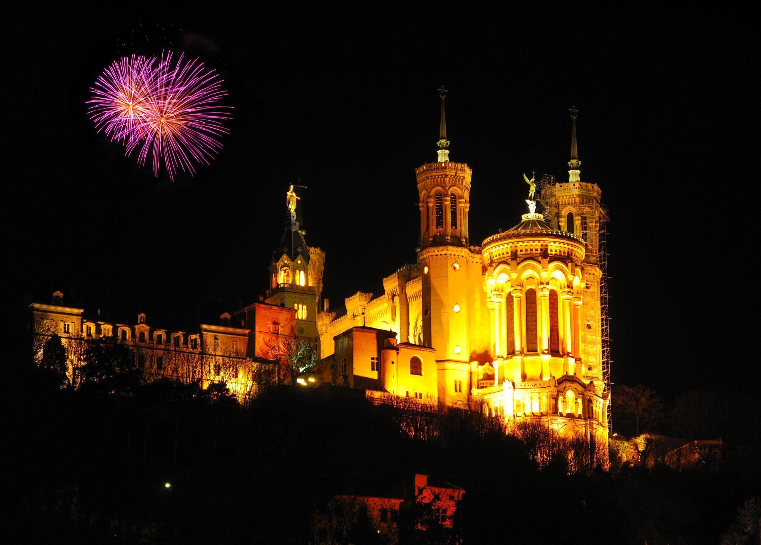 Pictures France Fireworks Lyon Notre