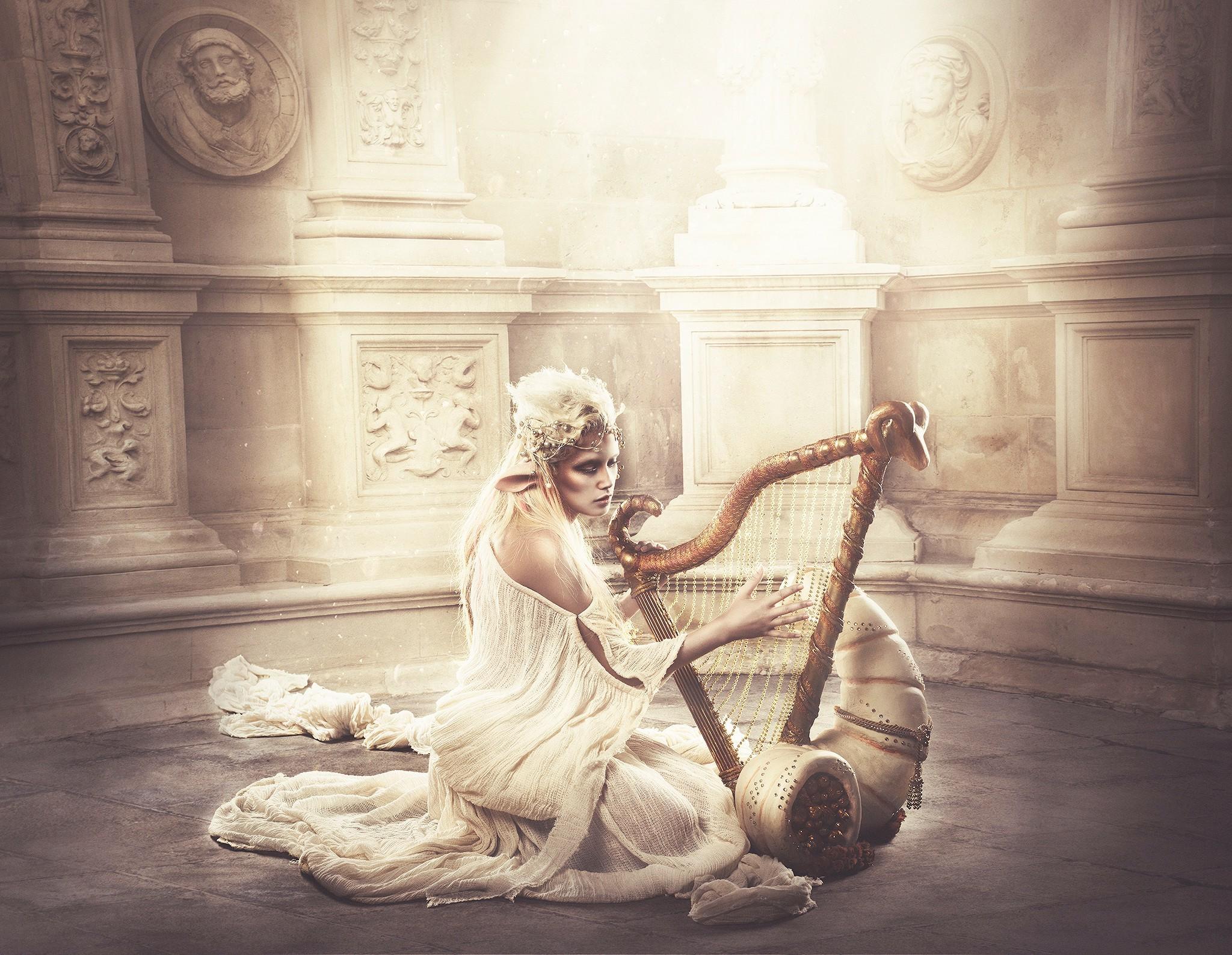 harp, Women, Fantasy Art, Model Wallpapers HD / Desktop and Mobile