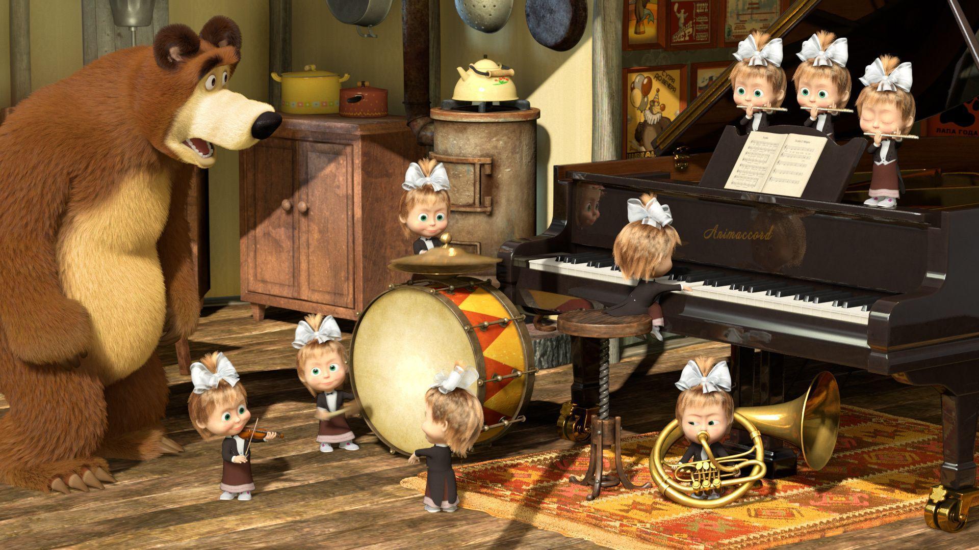 Piano, Orchestra, Pipe, Masha And The Bear, Cartoon