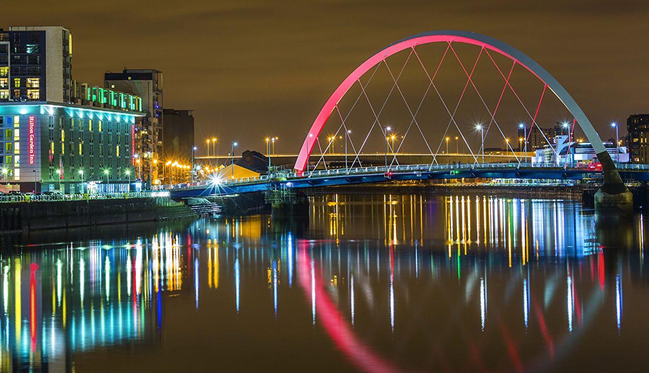 Wallpapers United Kingdom Glasgow Bridges Rivers night time Street