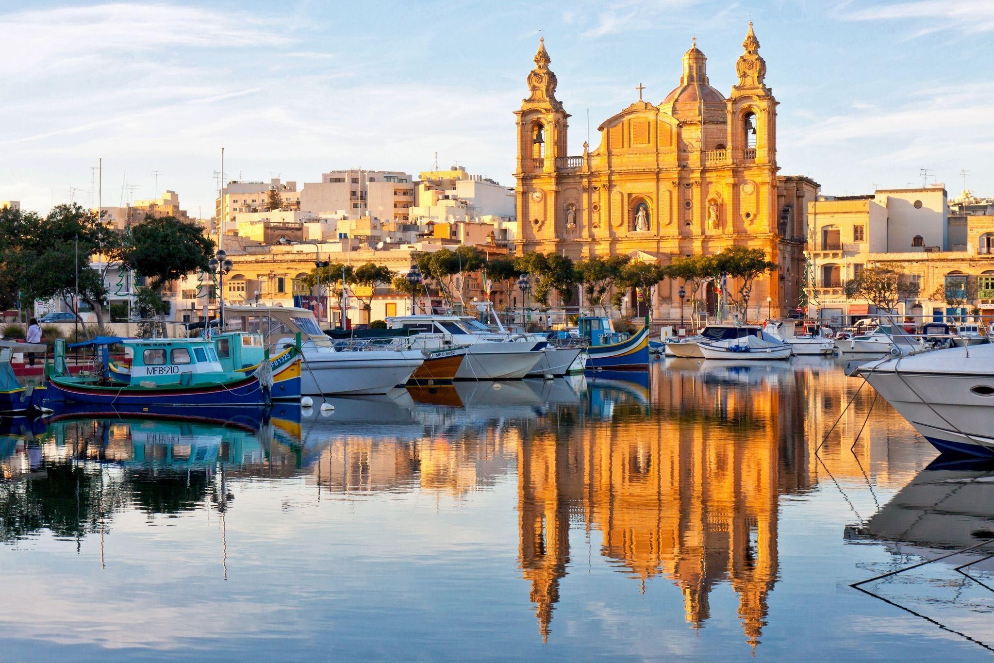 Canoes On Valletta Coast Capital Of Malta