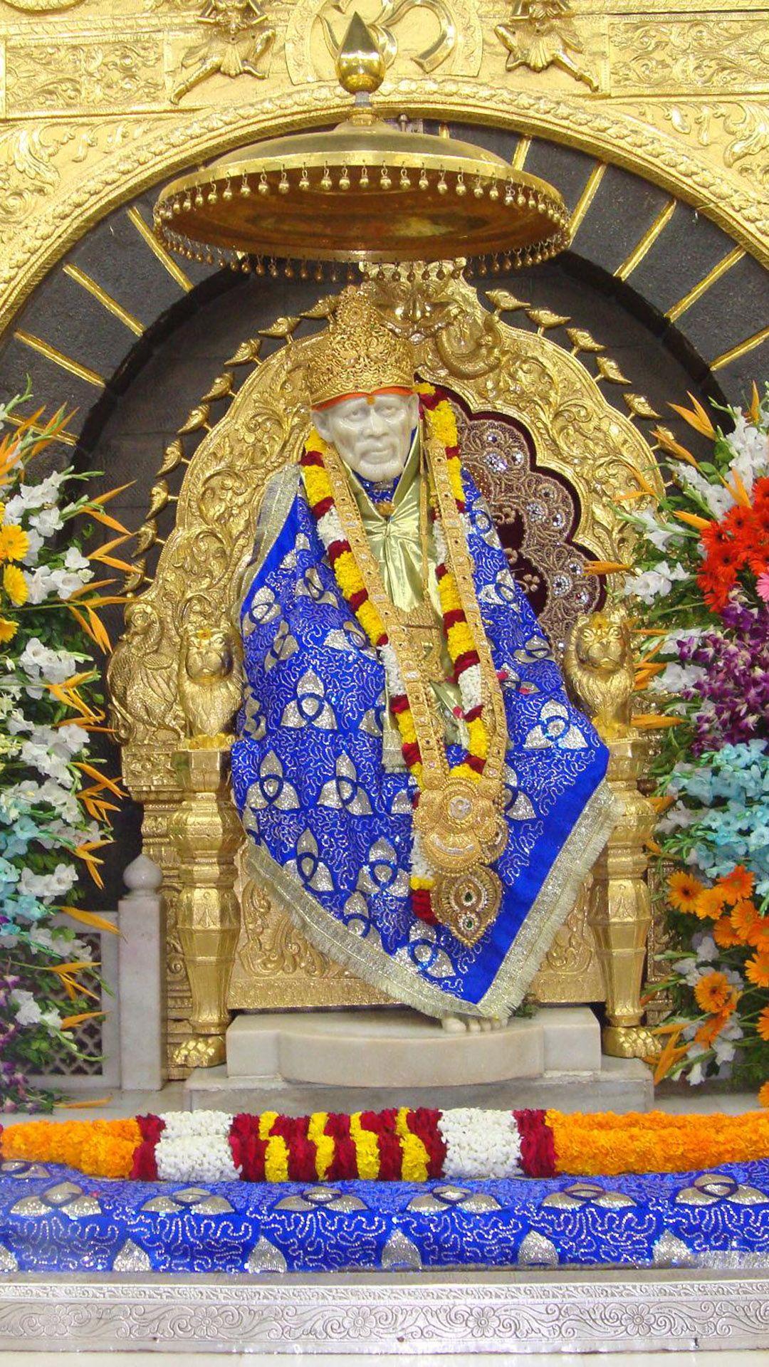 HD Backgrounds Sai Baba Hindu God Gold Crown Temple Wallpapers