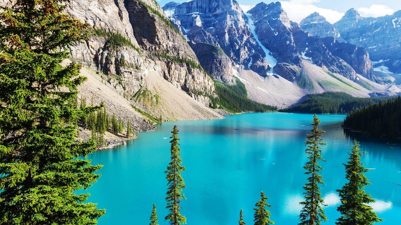 Wallpapers Moraine Lake, Banff National Park, Rocky Mountains, 4K