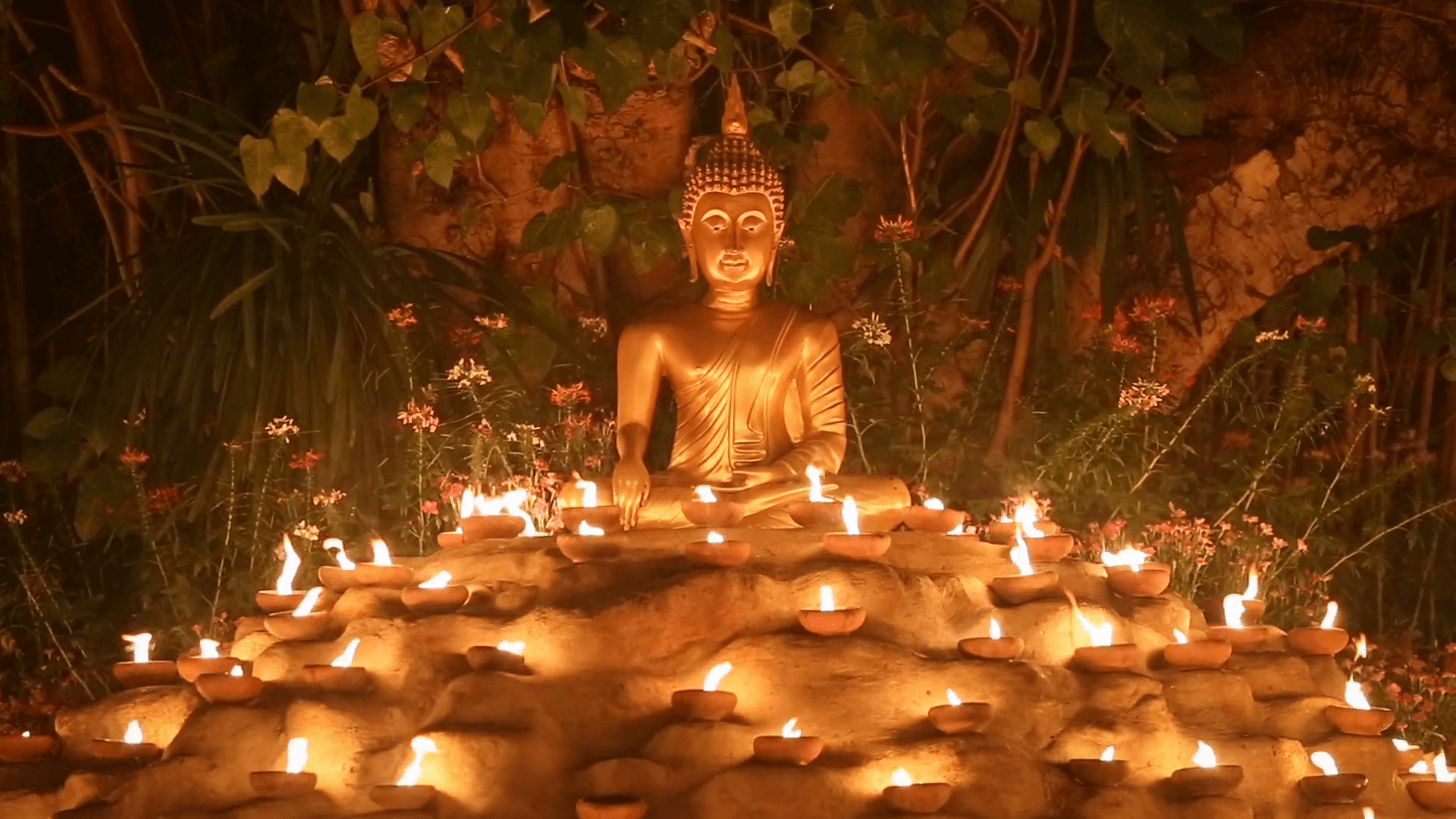 Magha puja day, Monks light the candle for buddha, Chiangmai