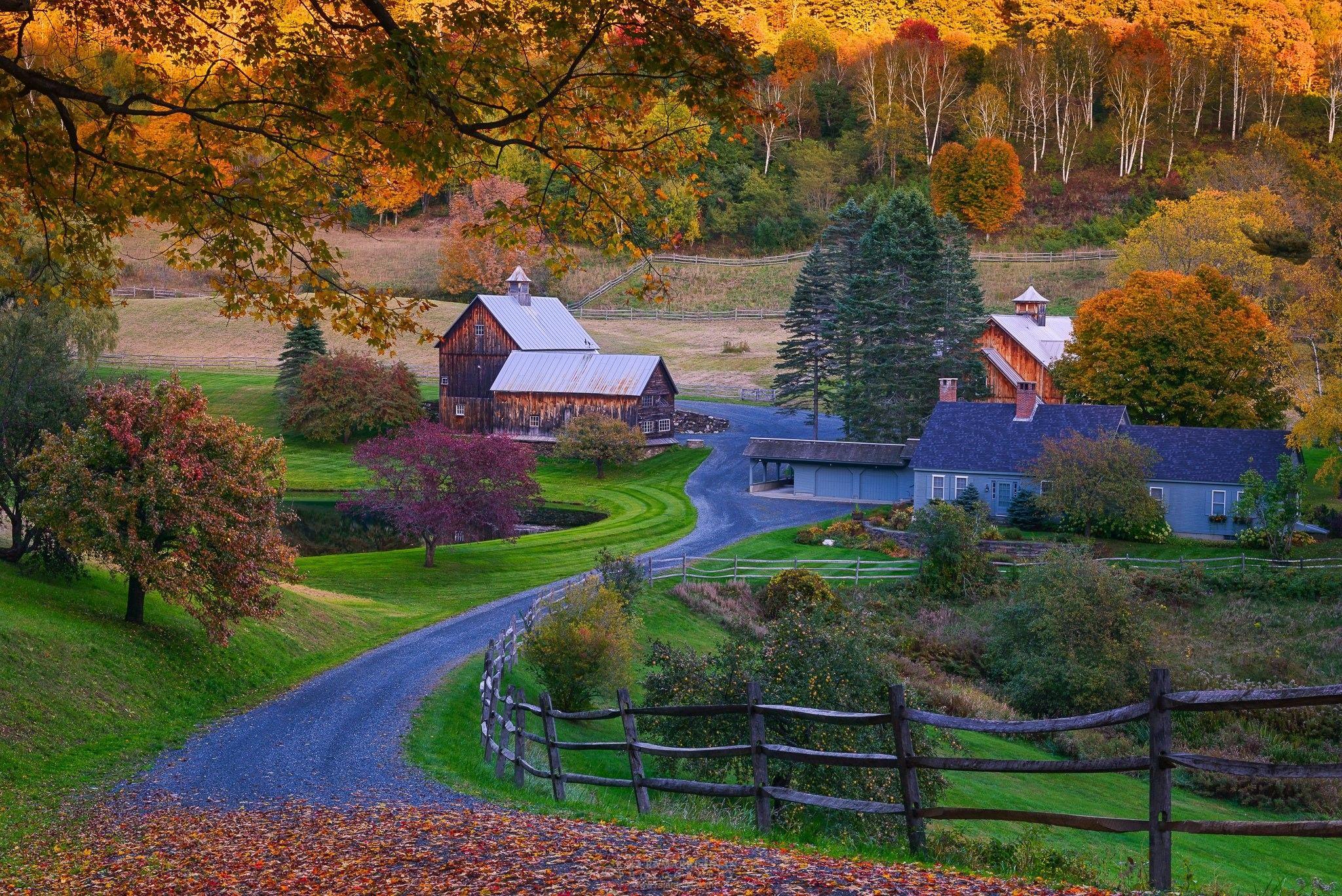 Landscapes: Usa Autumn Nature Roads Vermont Village Wallpapers