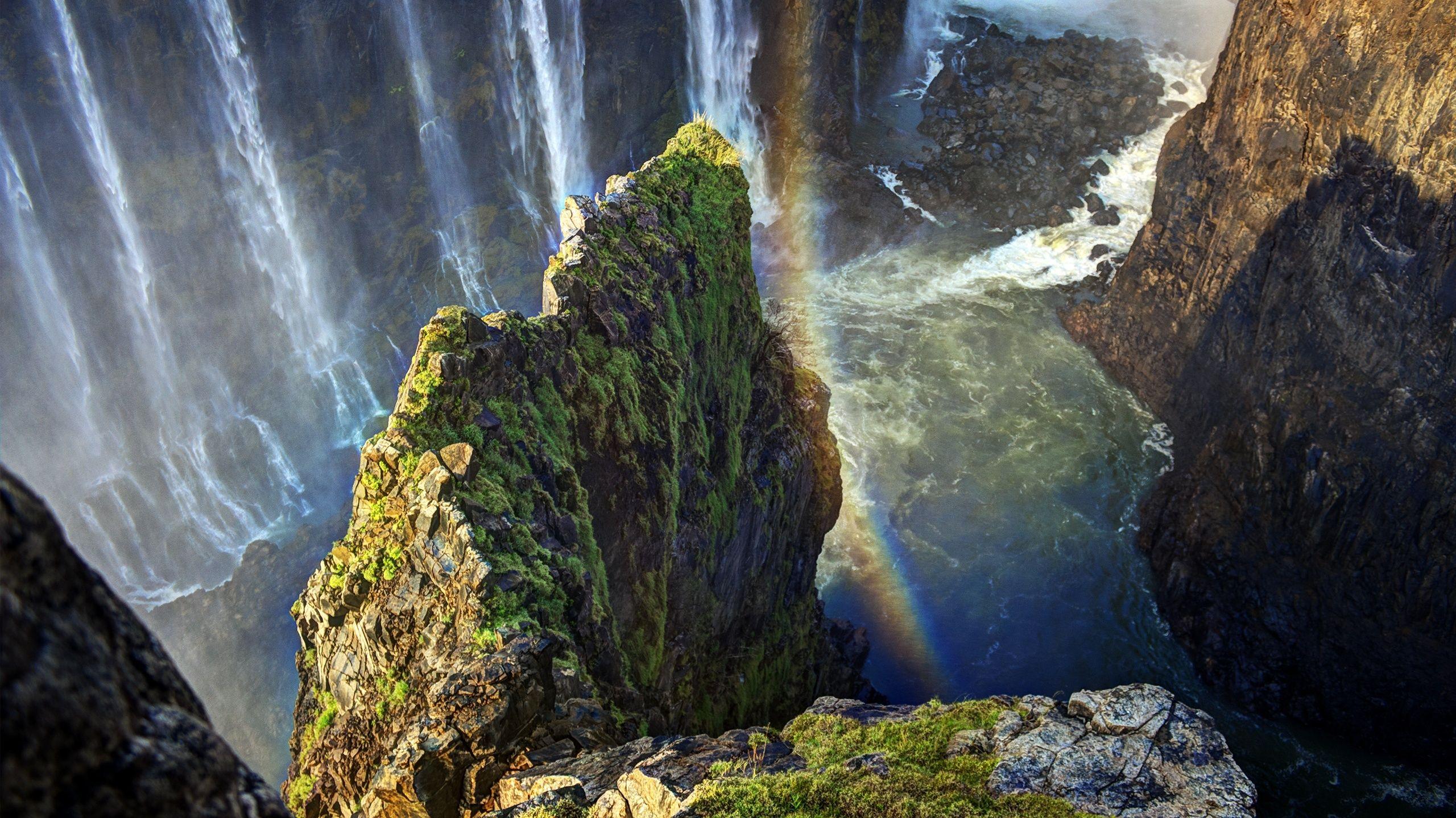 Wallpapers height, waterfall, cliff, rainbow, water, victoria falls