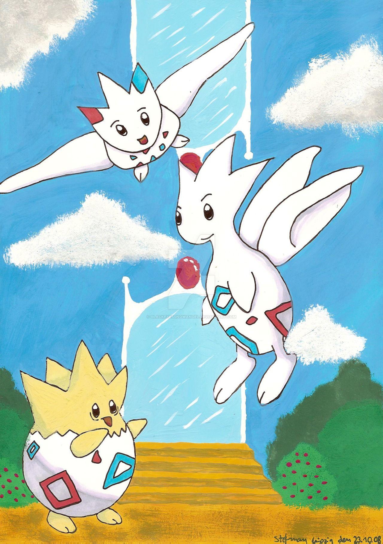 Togepi, Togetic and Togekiss by BlackEyesSnowAngel