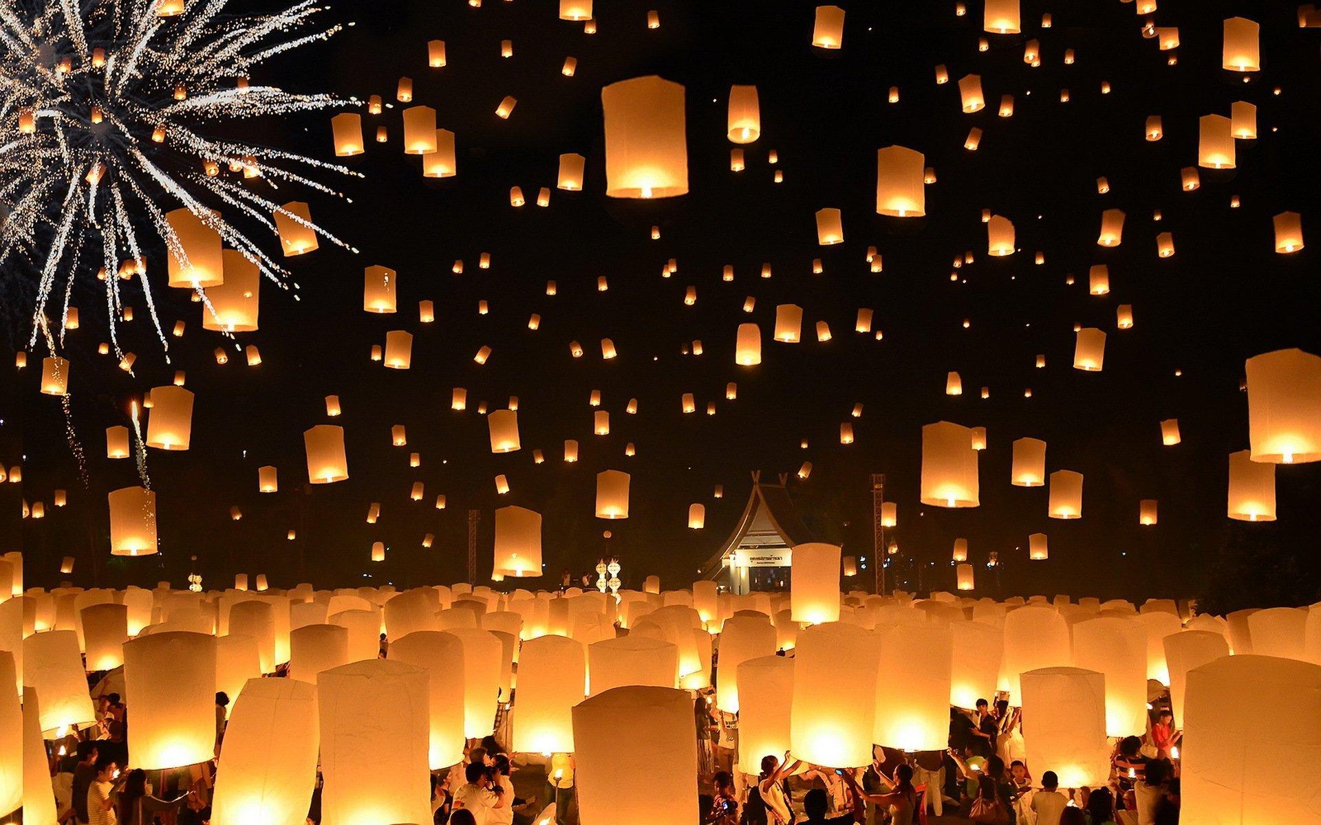 floating lanterns loi krathong festival thailand HD wallpapers