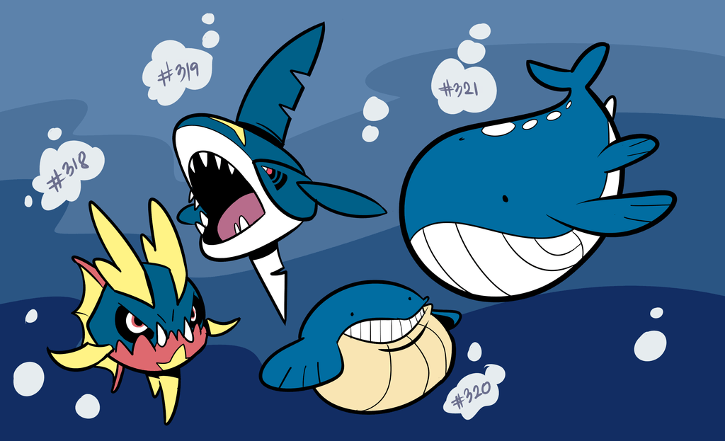 Carvanha, Sharpedo, Wailmer, Wailord