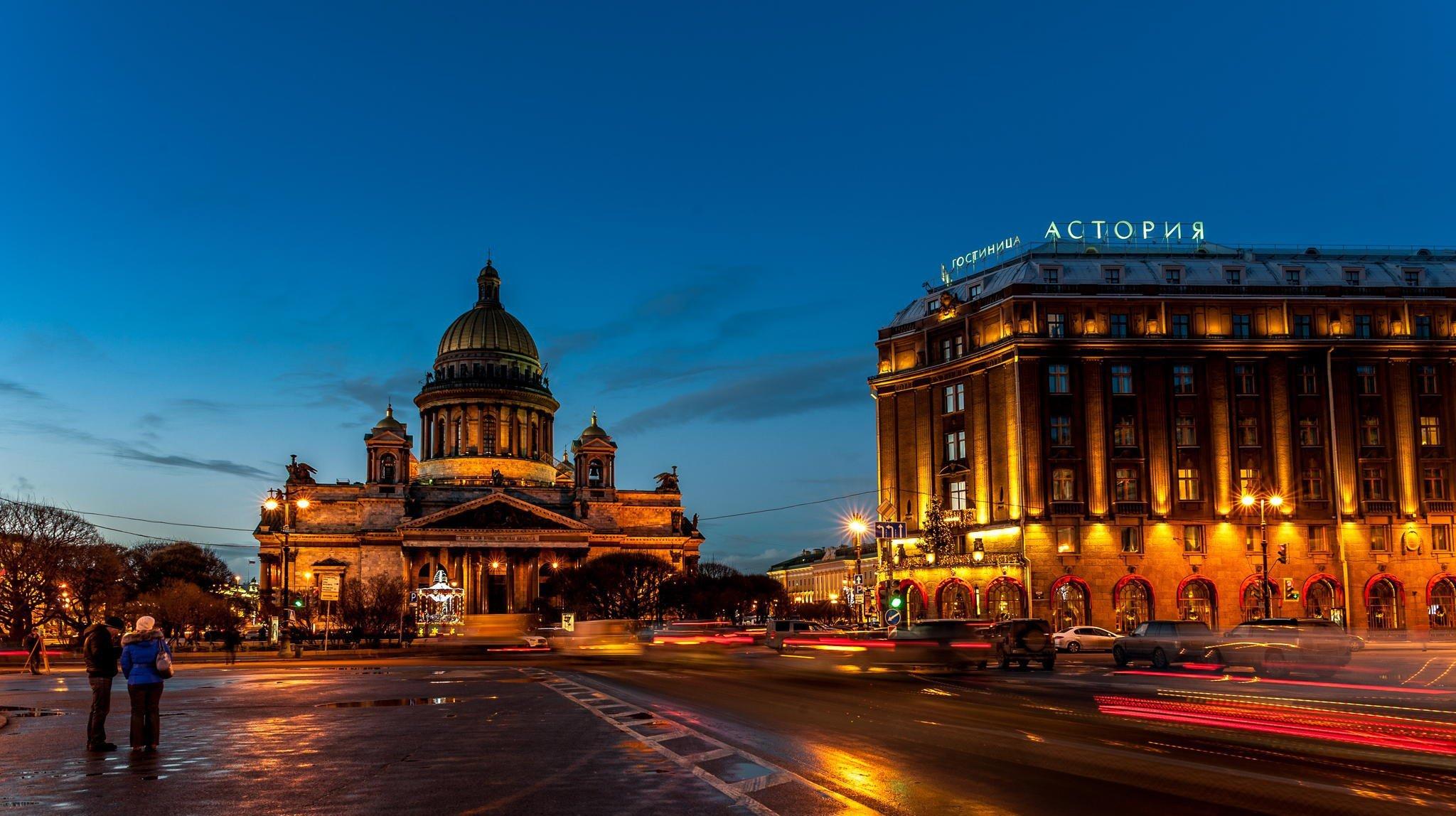 st. petersburg peter russia spb street night lights hotel astoria HD