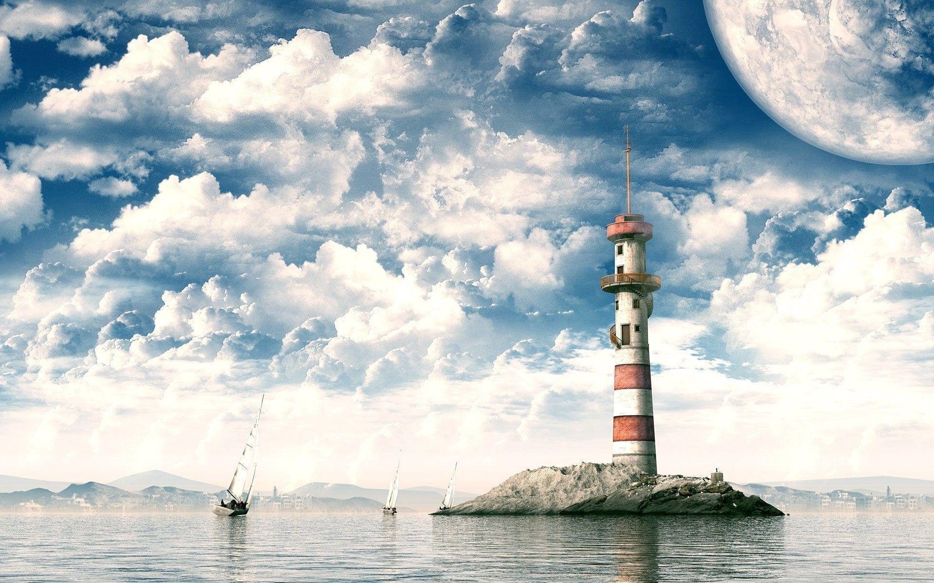 Sailboats and lighthouse Wallpapers #