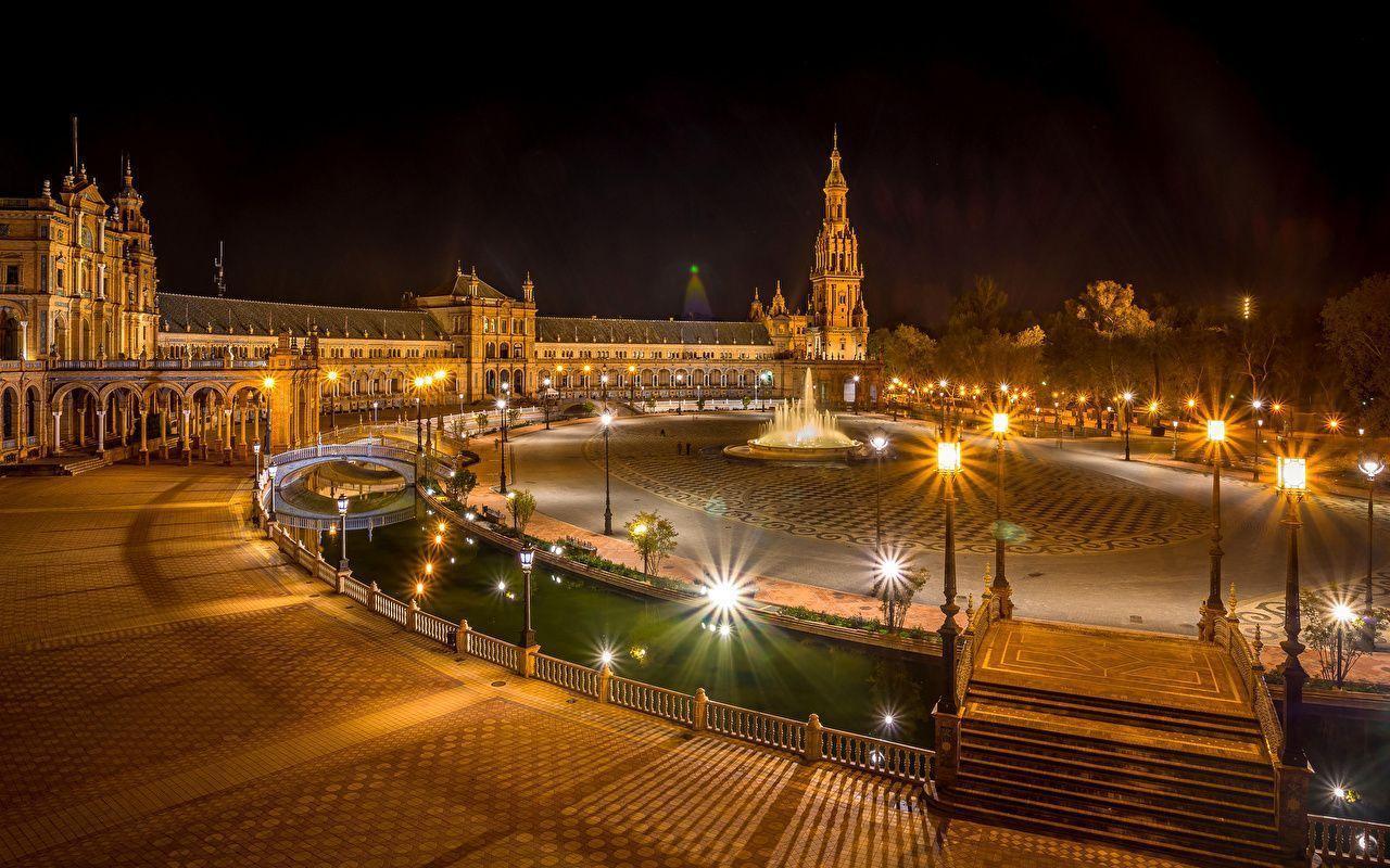 Pictures Spain Seville Street night time Street lights Cities