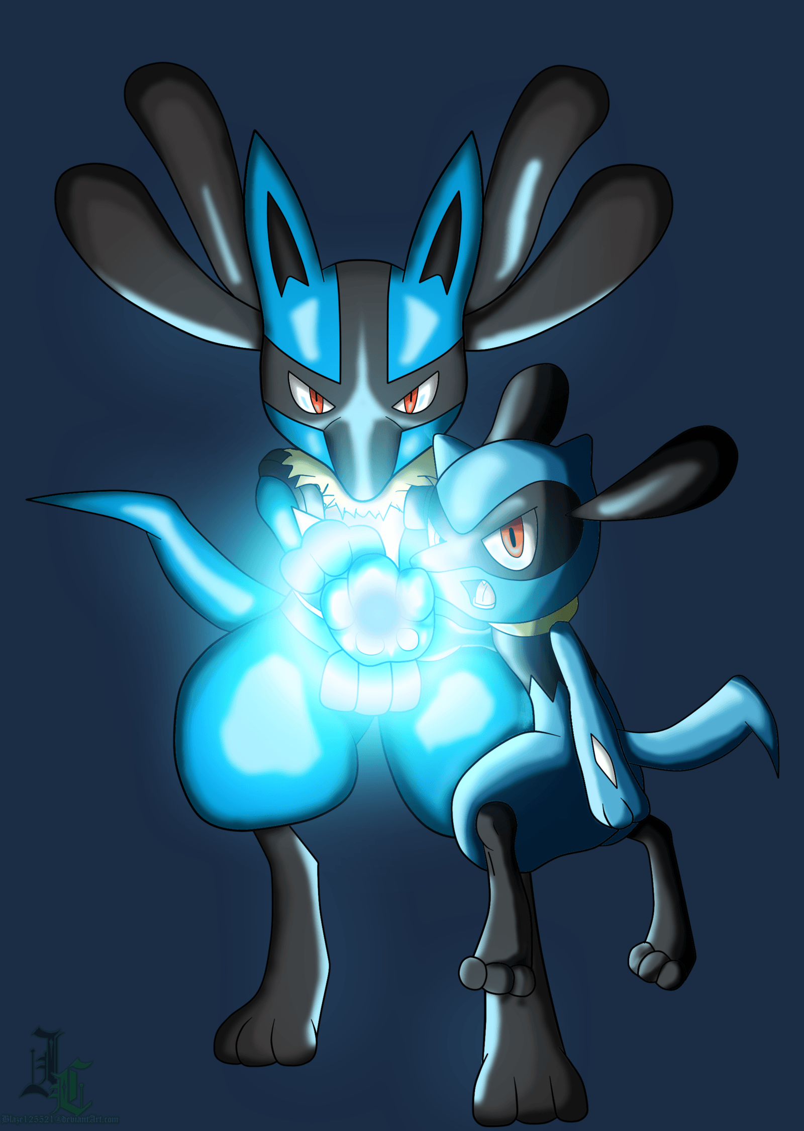 Lucario and Riolu Aura Sphere Colored by JamalC157