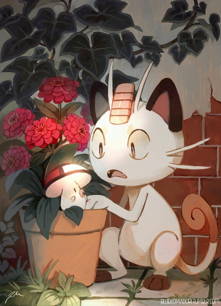 Meowth and Foongus by bluekomadori