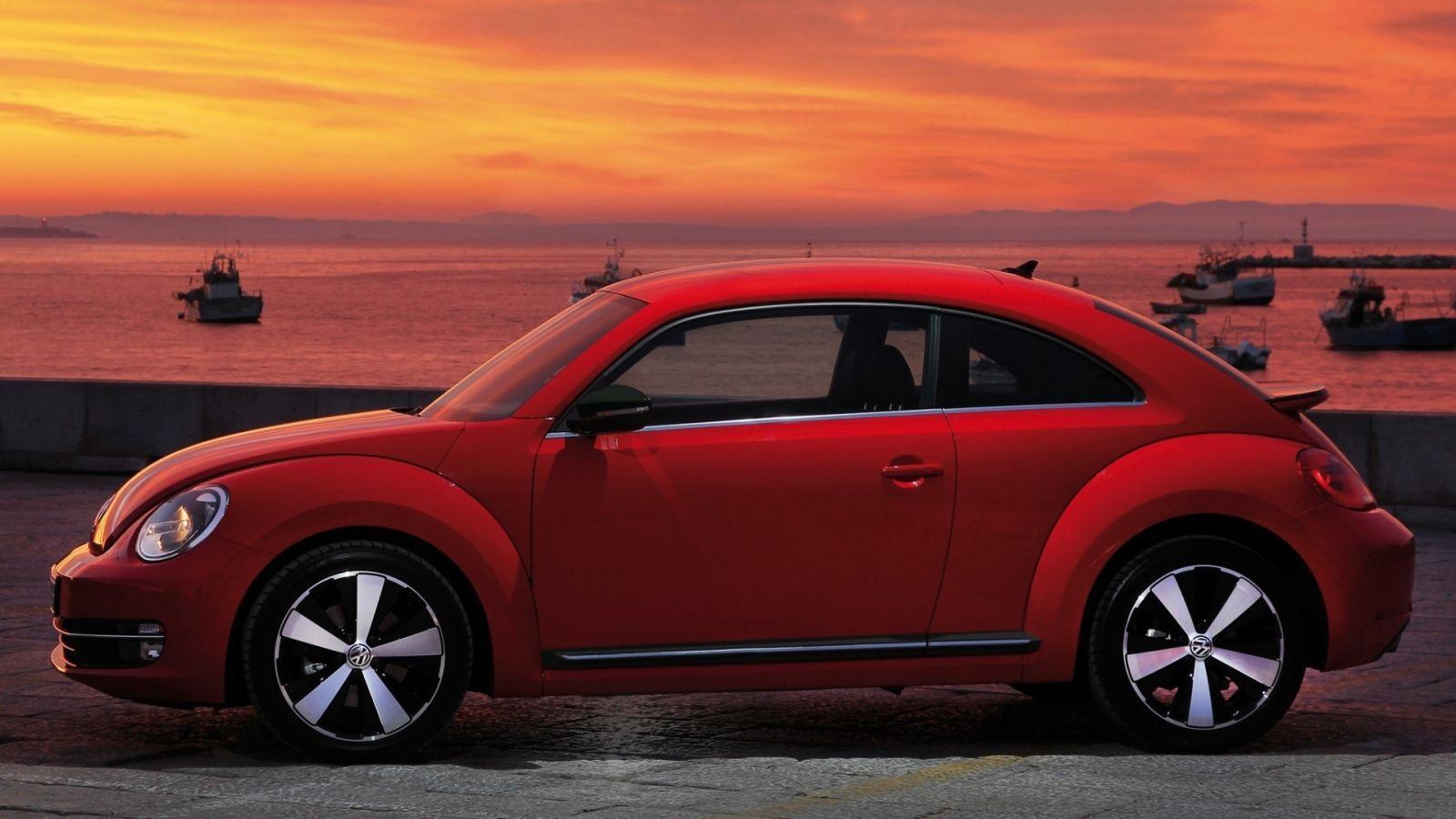 Download Wallpapers Volkswagen, Fusca, Red, Side view