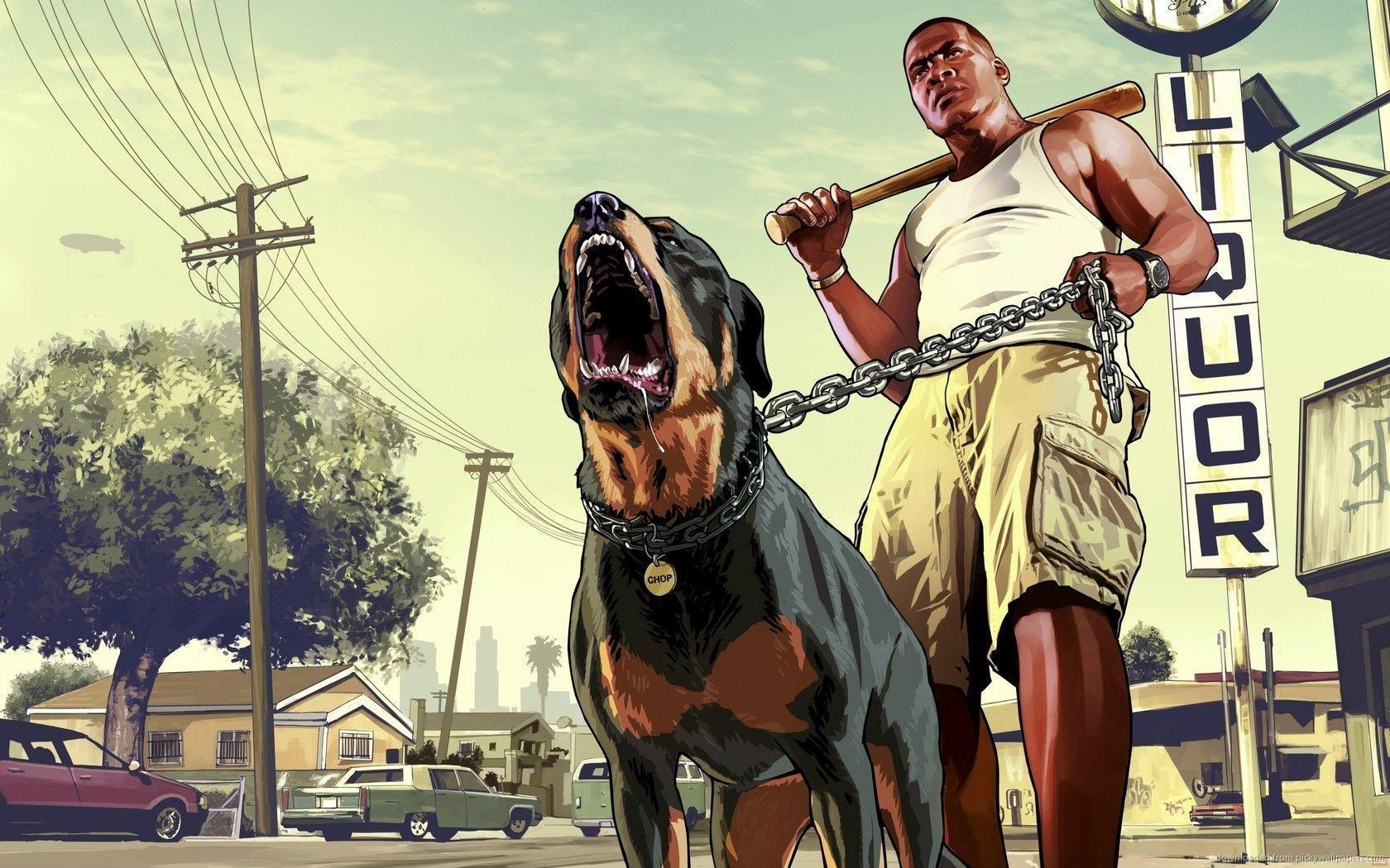 Download GTA 5 Franklin With A Rottweiler Wallpapers