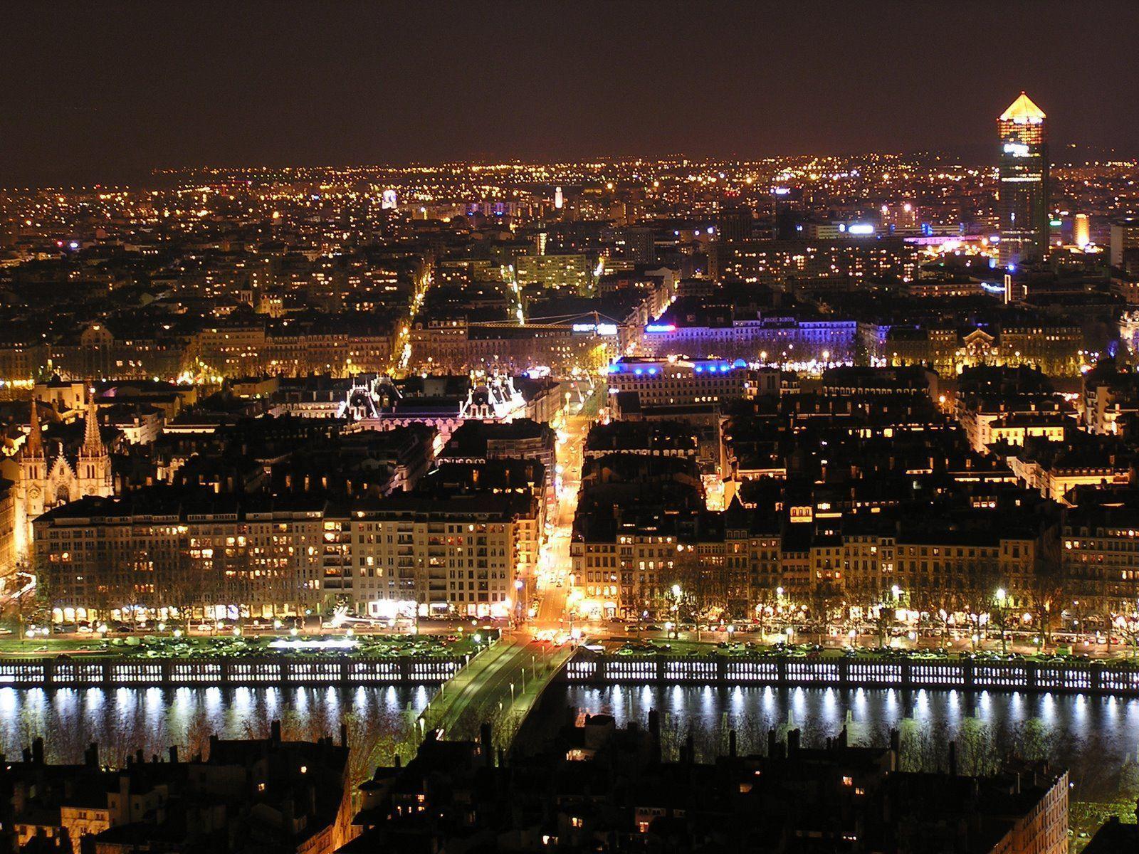 Night panorama of the city of Lyon, France wallpapers and image