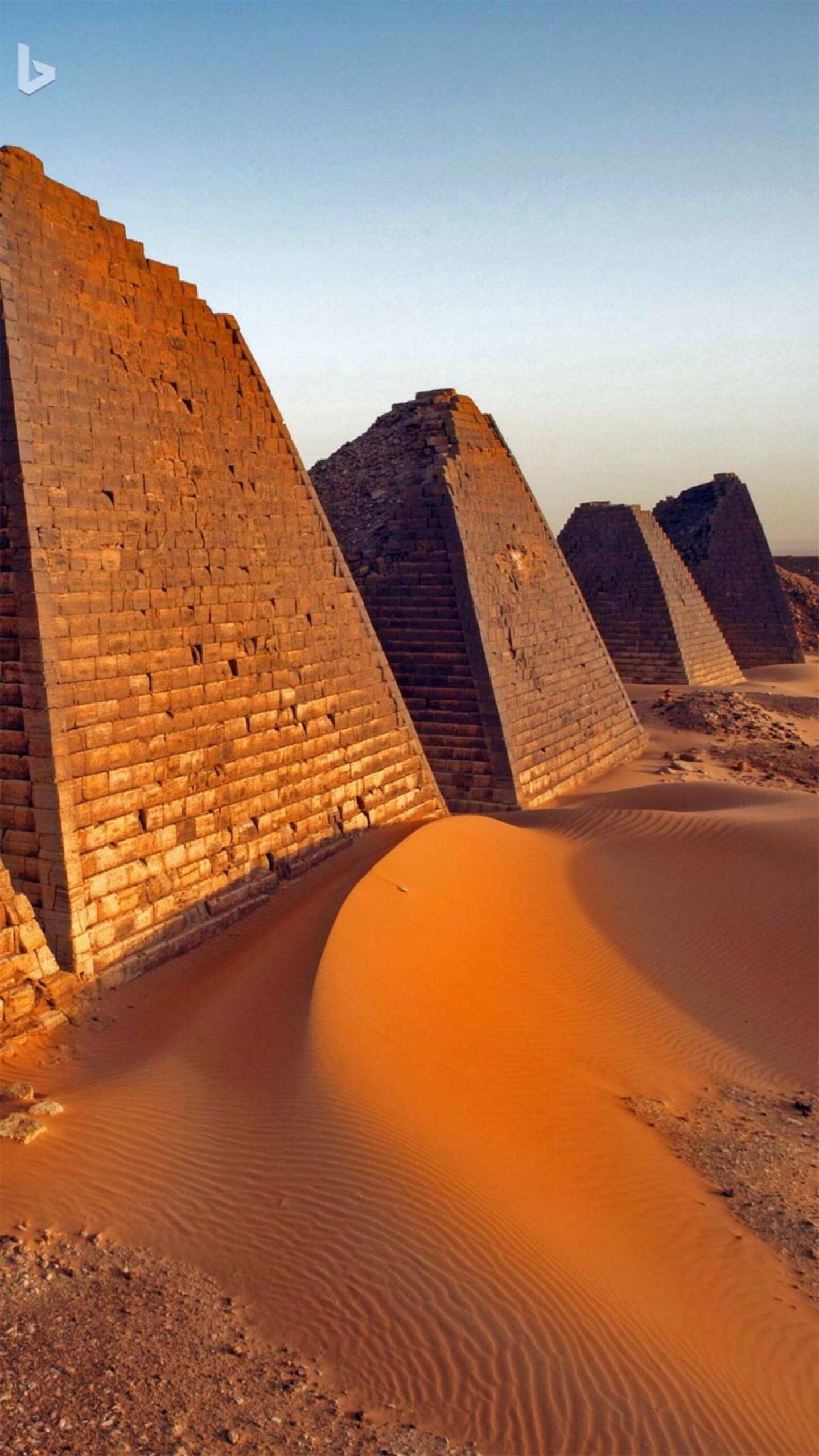 Pyramids at Meroë, Sudan. Bing wallpaper.