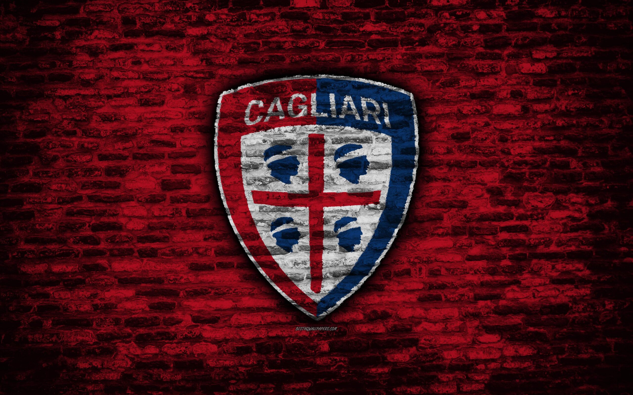 Download wallpapers Cagliari FC, 4k, logo, brick wall, Serie A