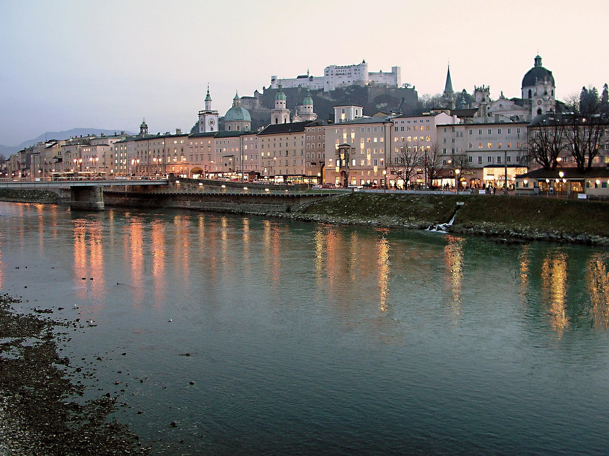 Sunset landscapes cityscapes austria rivers salzburg wallpapers