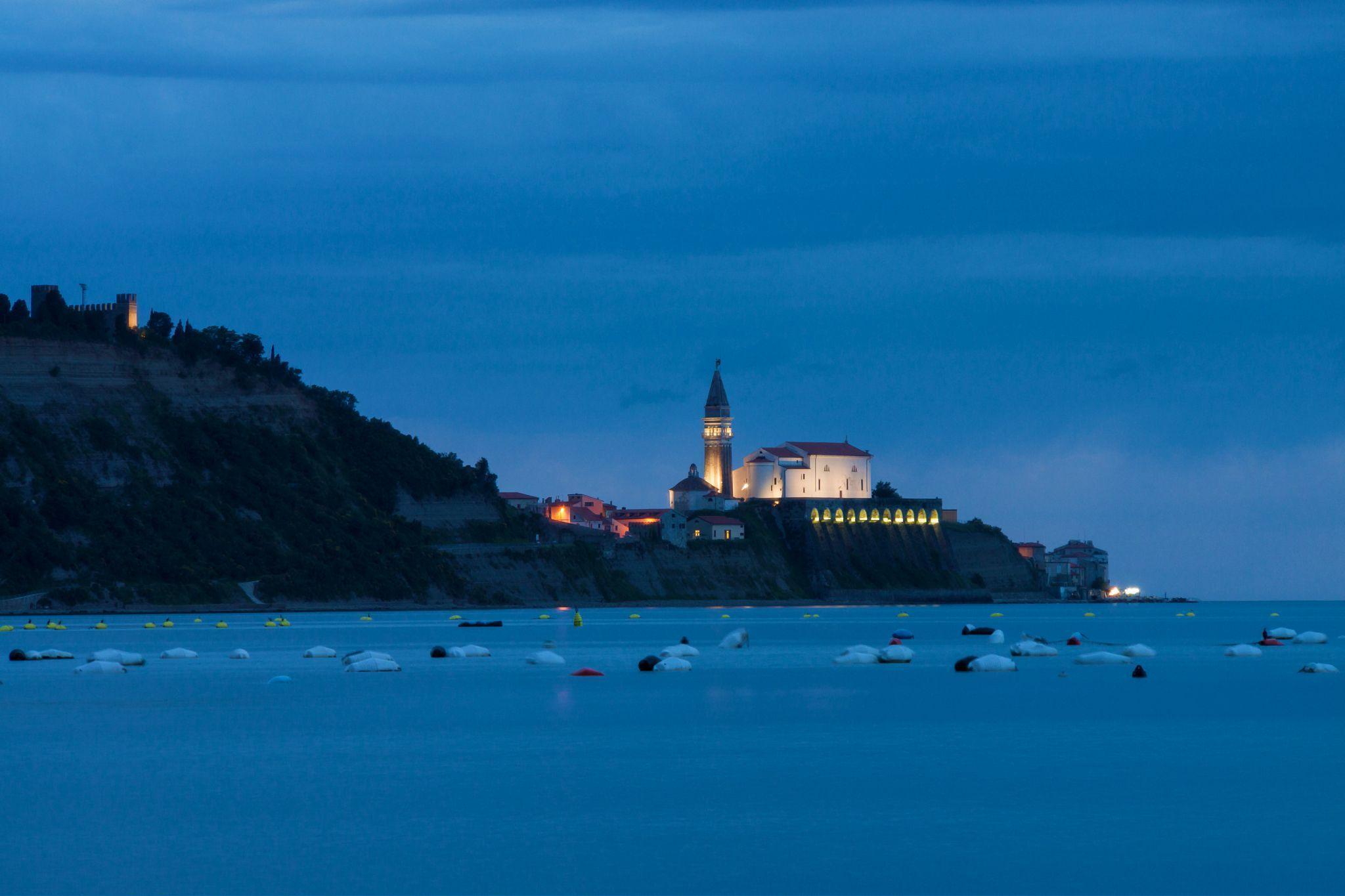 Slovenia the Adriatic sea evening church landscape wallpapers