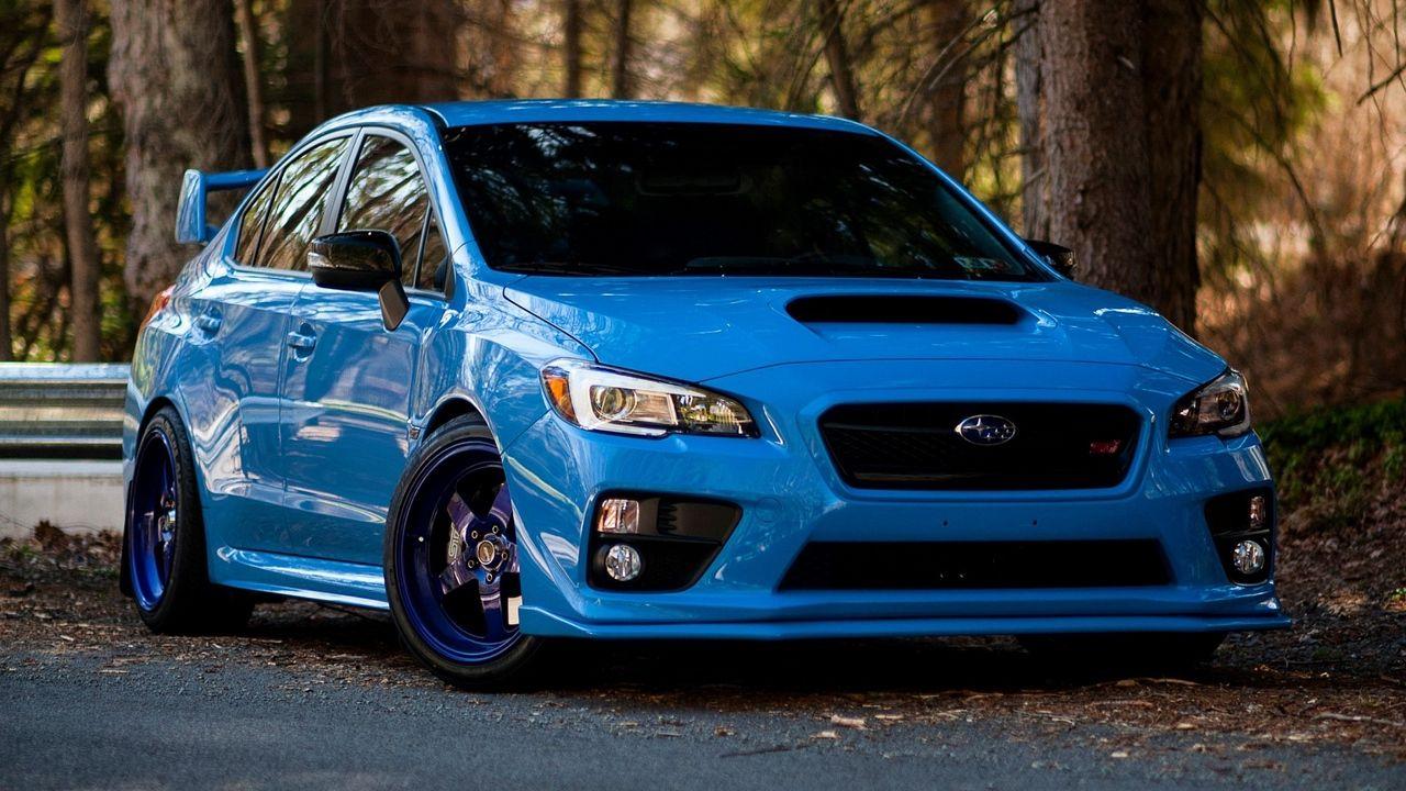 Download wallpapers subaru, wrx, sti, blue, front view hd