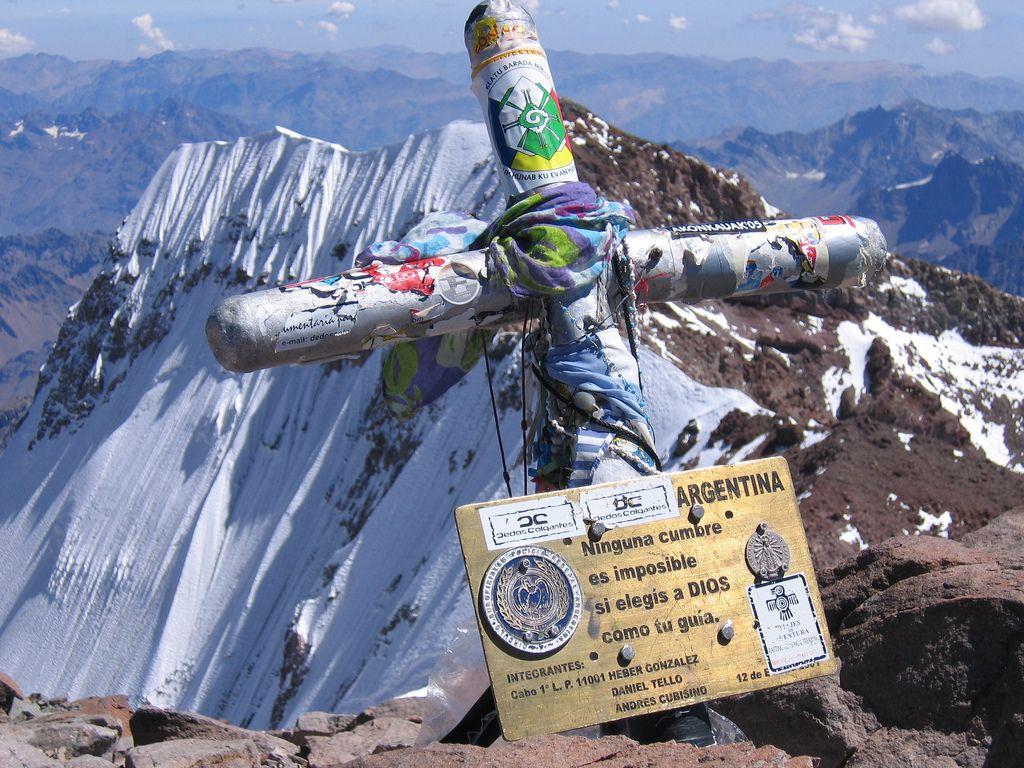 Summit Cross The summit cross on Aconcagua. South face of the