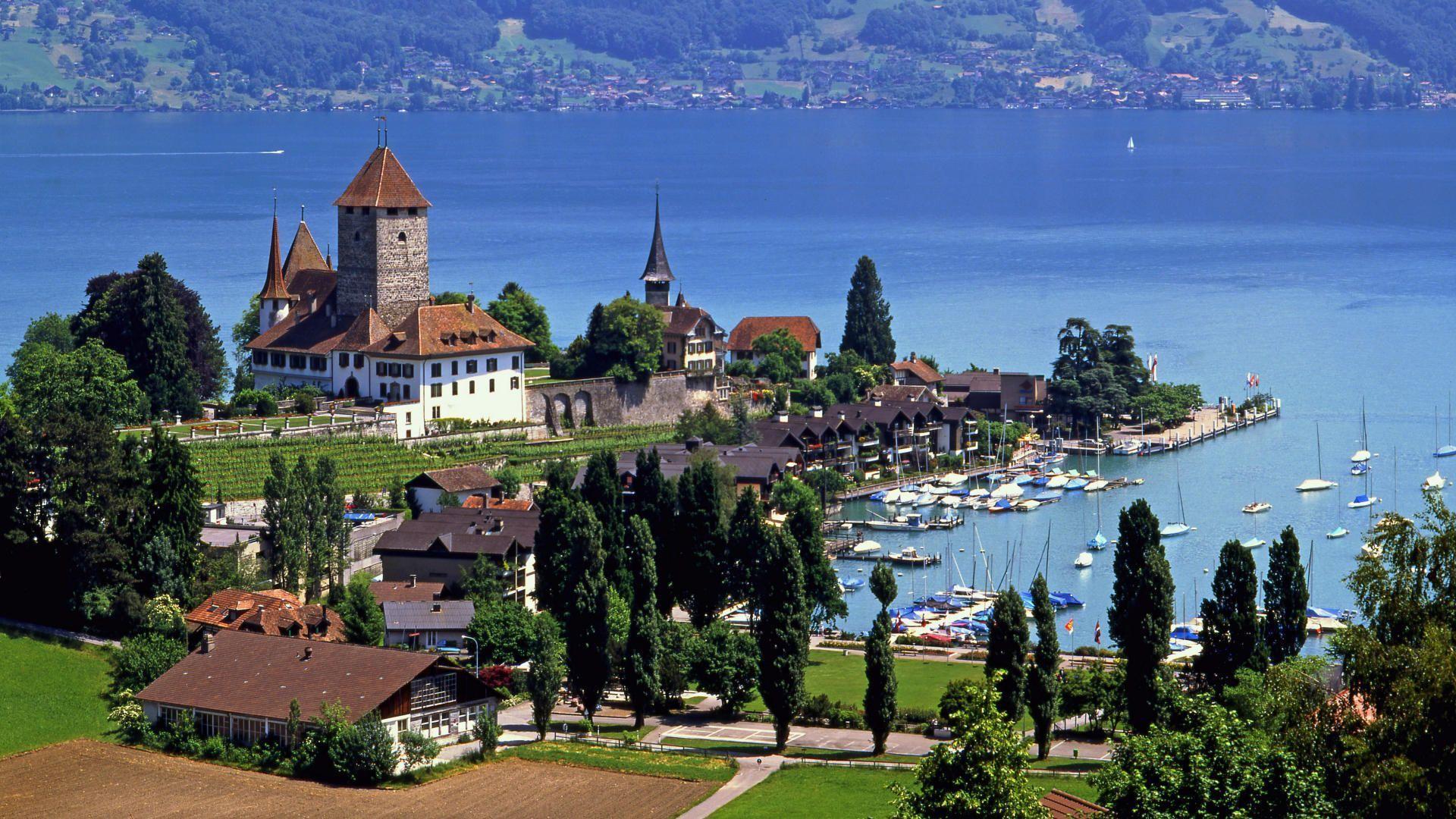 Spiez castle lake thun switzerland wallpapers Stock Free Image