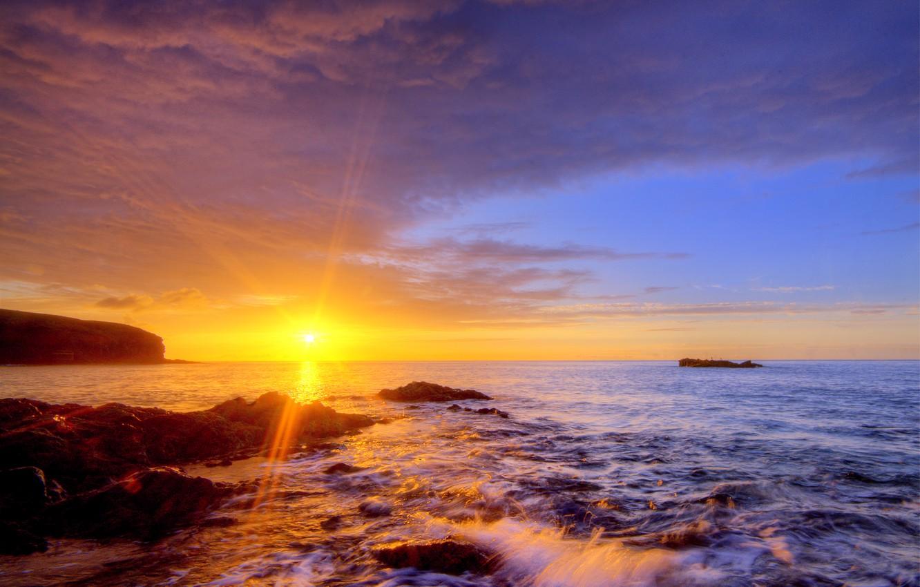 Wallpapers beach, the sun, rays, light, sunset, stones, shore, the