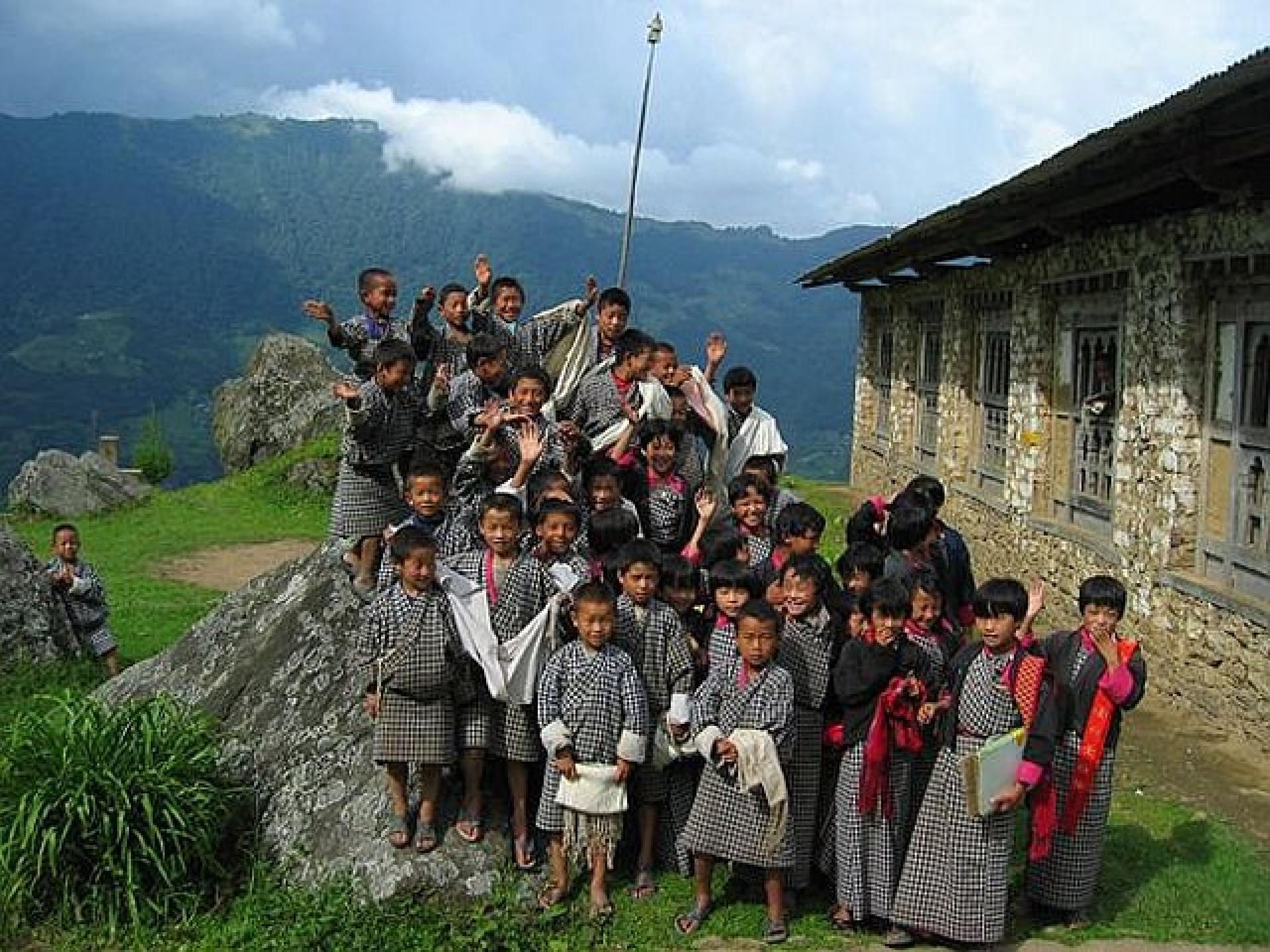 School Kids Children Bhutan Landscape Nature Hd City