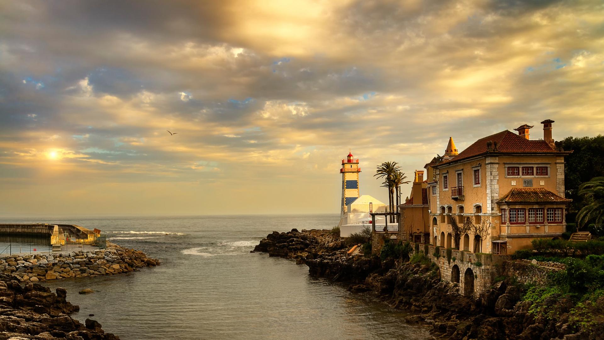 Full HD Wallpapers santa marta overcast coast ocean portugal, Desktop