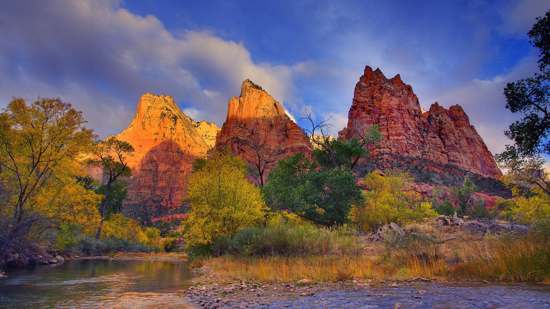 Mountains: First Virgin National Patriarches Zion Light Peaks