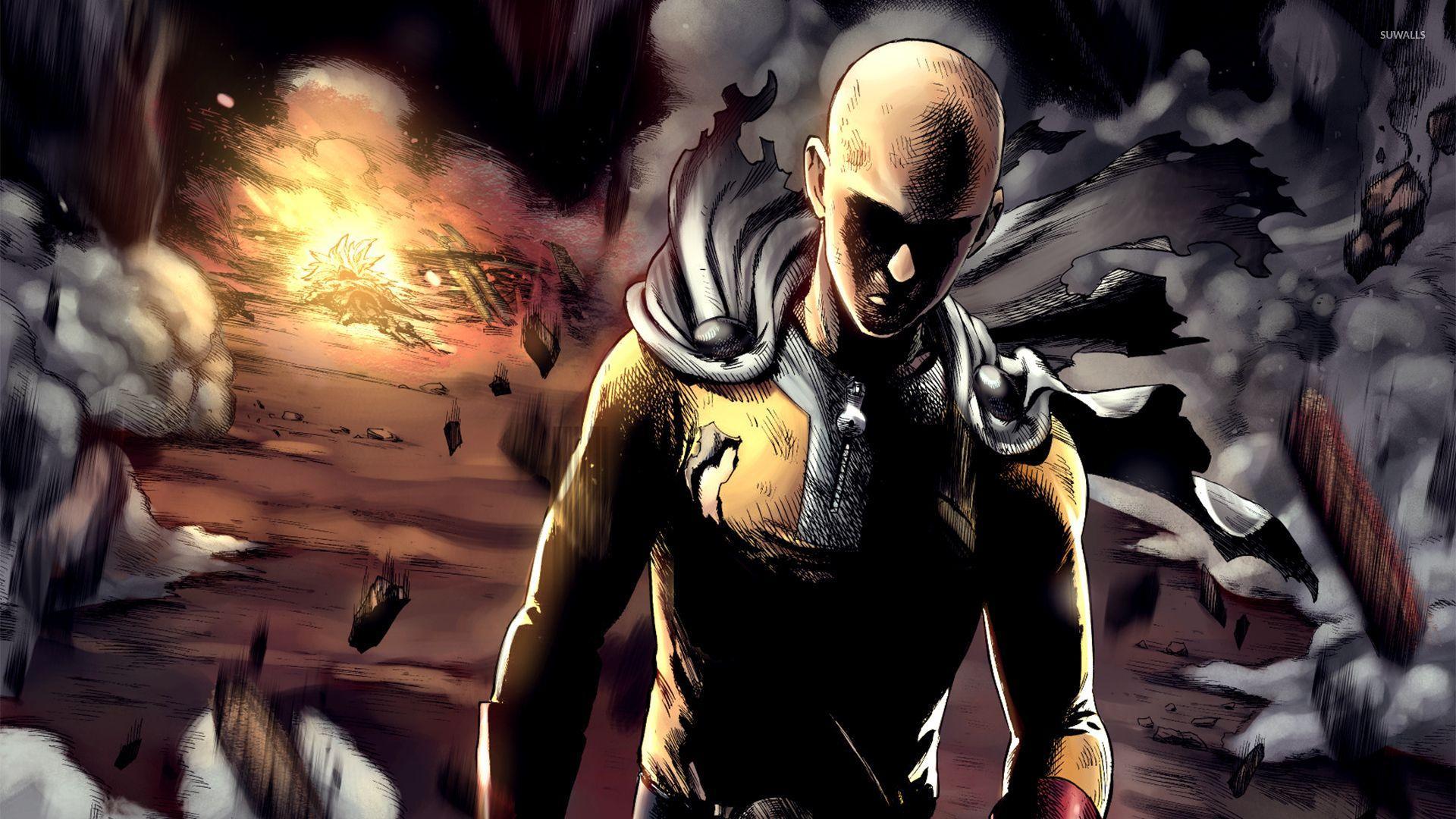 Saitama in an explosion