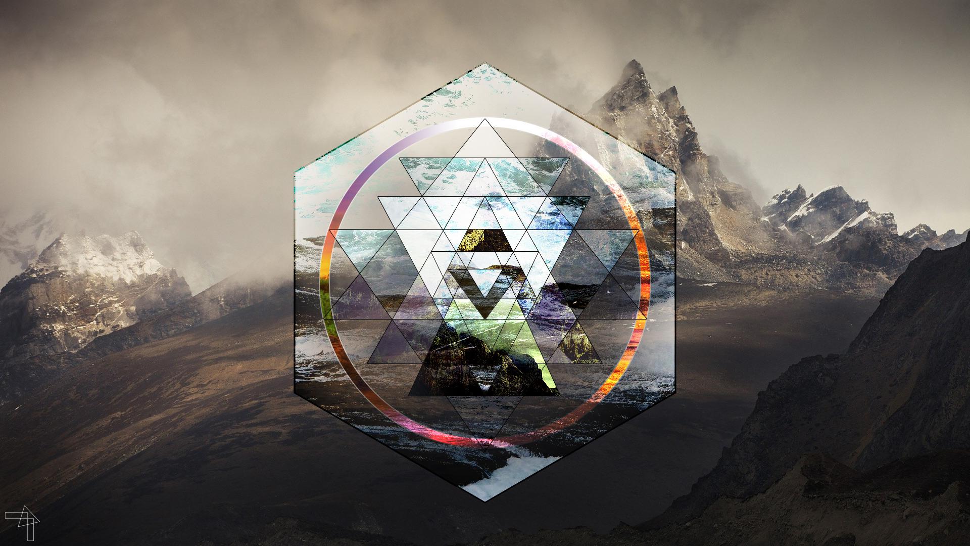 landscape, Polyscape, Hexagon, Triangle, Mountain, Sri Yantra