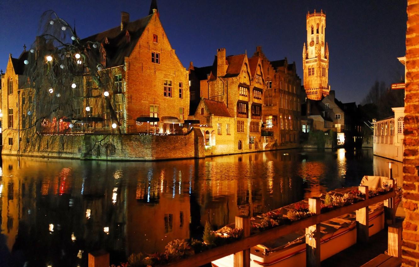 Wallpapers the city, lights, the evening, Bruges, Bruges by night