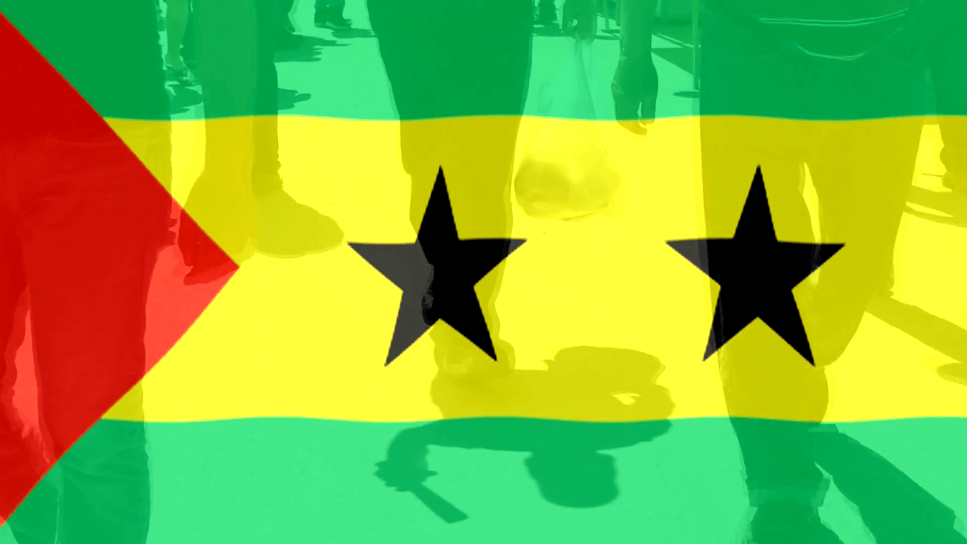 Sao Tome and Principe State Flag Waving and People Walking in the